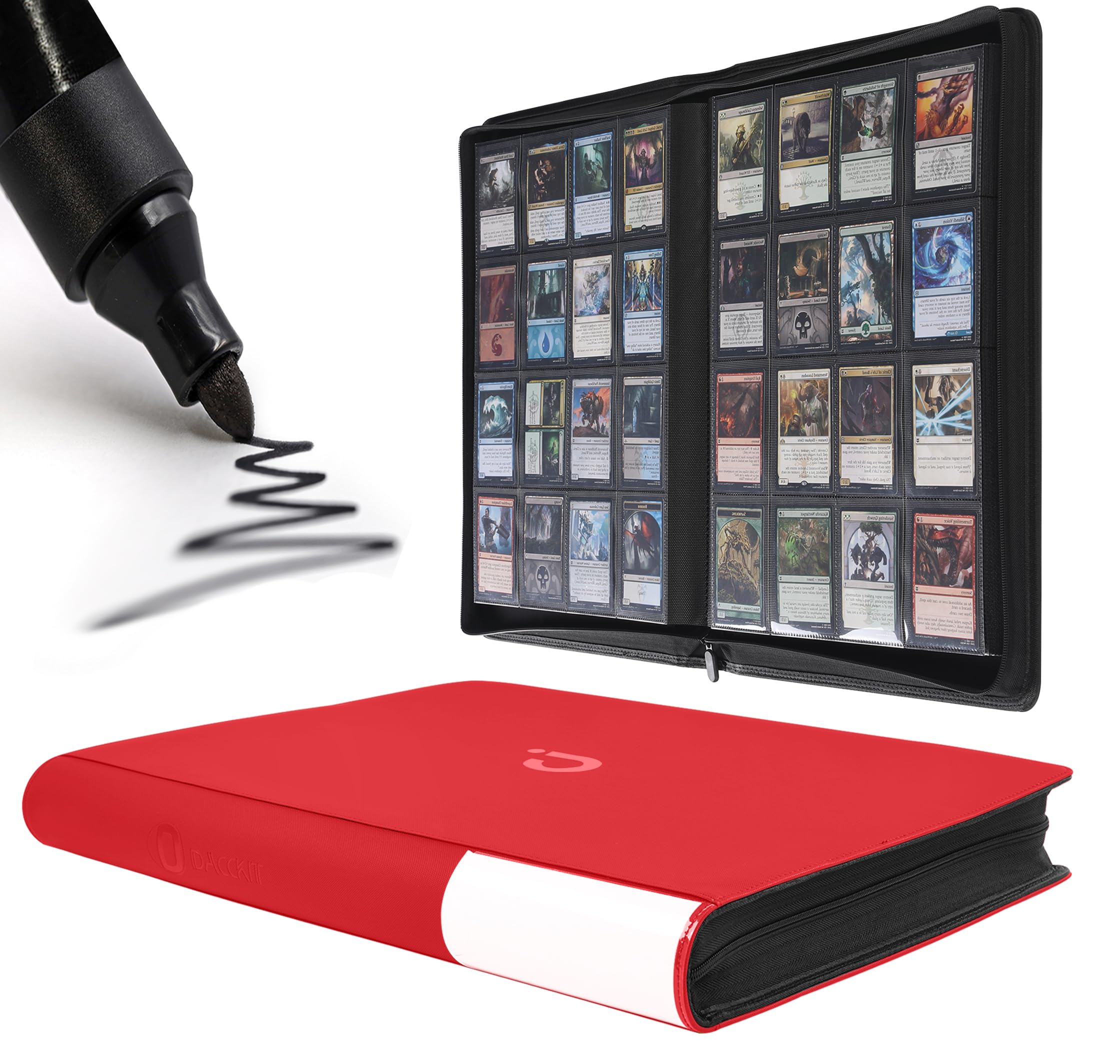 Carpeta de tarjetas premium de 16 bolsillos, se adapta a 1600 tarjetas, álbum de tarjetas sin anillo de 4 x 4 con fundas para tarjetas coleccionables y tarjetas deportivas (modelo C, rojo clásico)