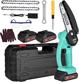 Mini Chainsaw Cordless 6-Inch, Electric Chainsaw with 24V/2.0Ah×2 Batteries and 2 Chains, Portable Handheld Chainsaw Rechargeable with Safety Lock and Strong Power, for Tree Branch Wood Cutting(Green)
