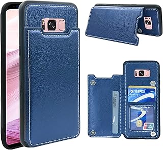 Compatible with Samsung Galaxy S8 Plus Case with Leather Credit Card Holder Magnetic Back Stand Cell Accessories Flip Purse Phone Cover for Glaxay S8plus S 8 8plus 8S Edge S8+ SM-G955U Women Men Blue