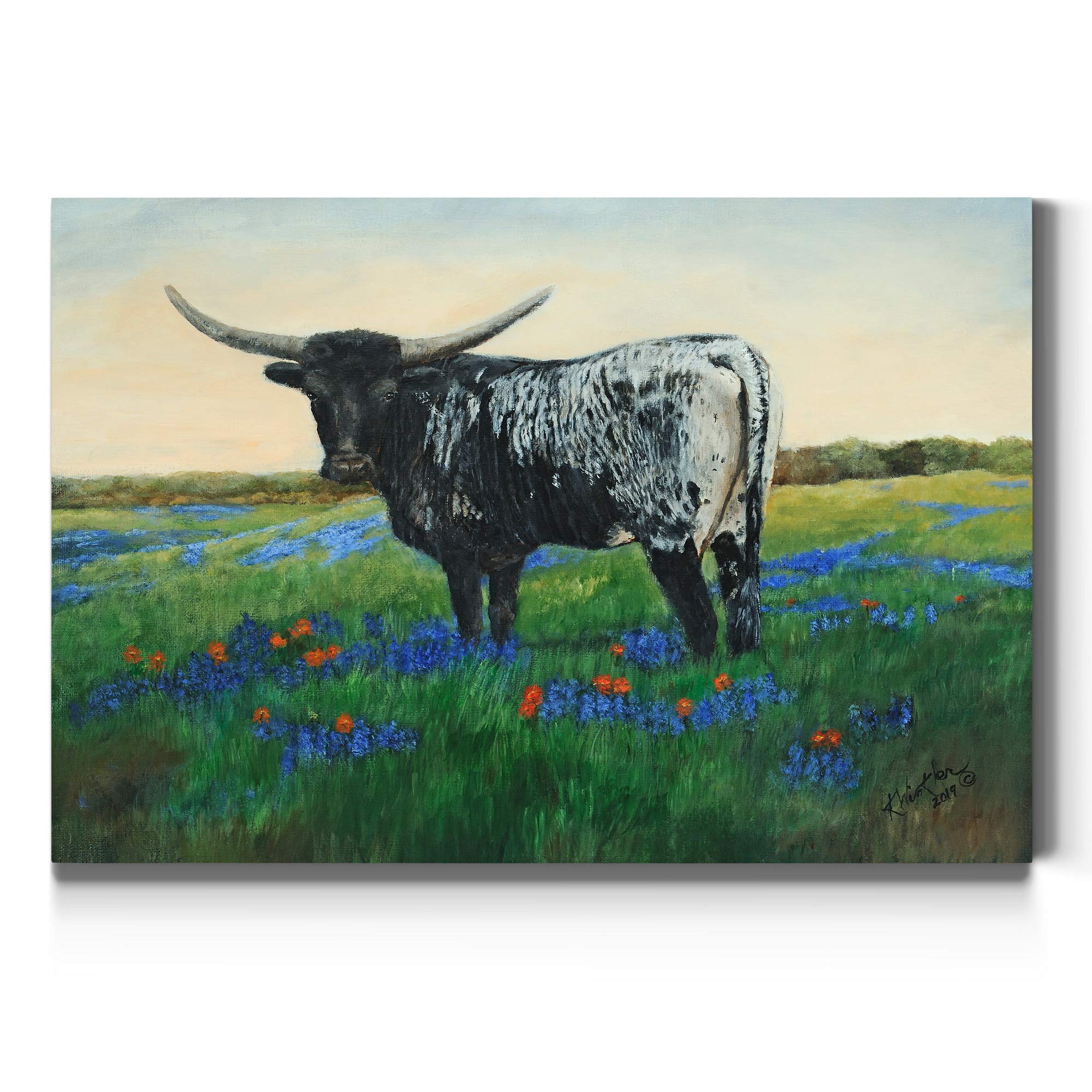 Renditions Gallery Canvas Nature Wall Art Modern Paintings & Prints Decor Bluebonnets Longhorn Innocence Abstract Floral Western Nature Artwork for