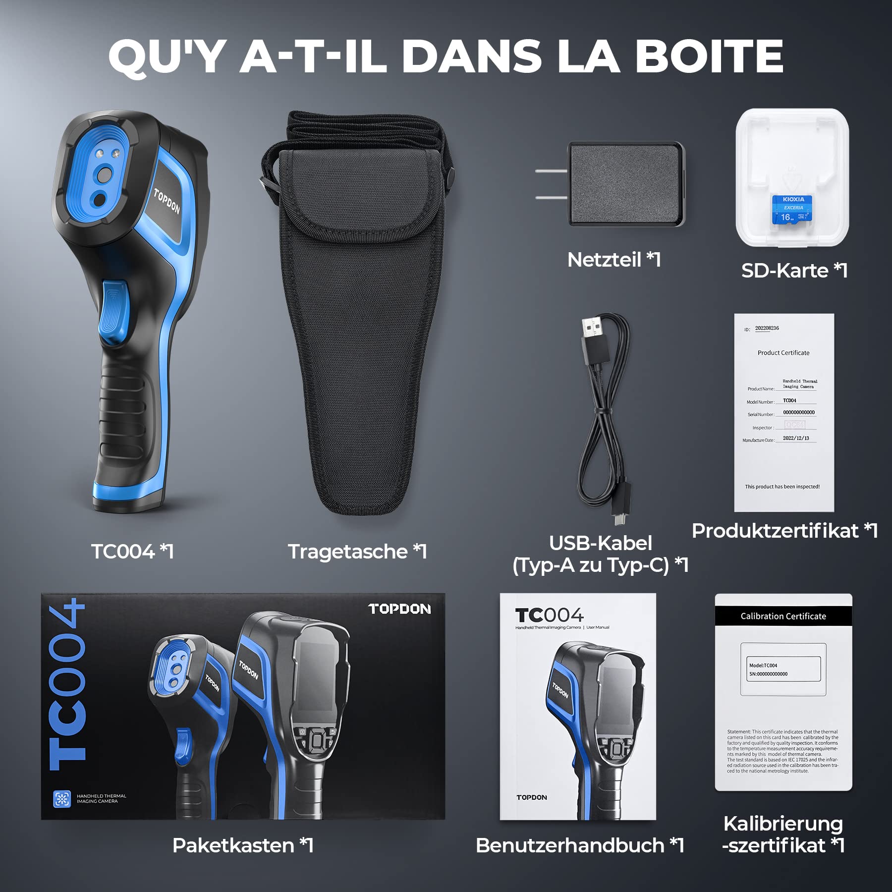TOPDON Wärmebildkamera TC004, 256x192 IR Auflösung, Professional Handheld Infrarotkamera Tragbare Thermokamera mit PC-Analyse & Videoaufzeichnung Unterstützt, 16GB SD-Karte, 12 Stunden Akkulaufzeit