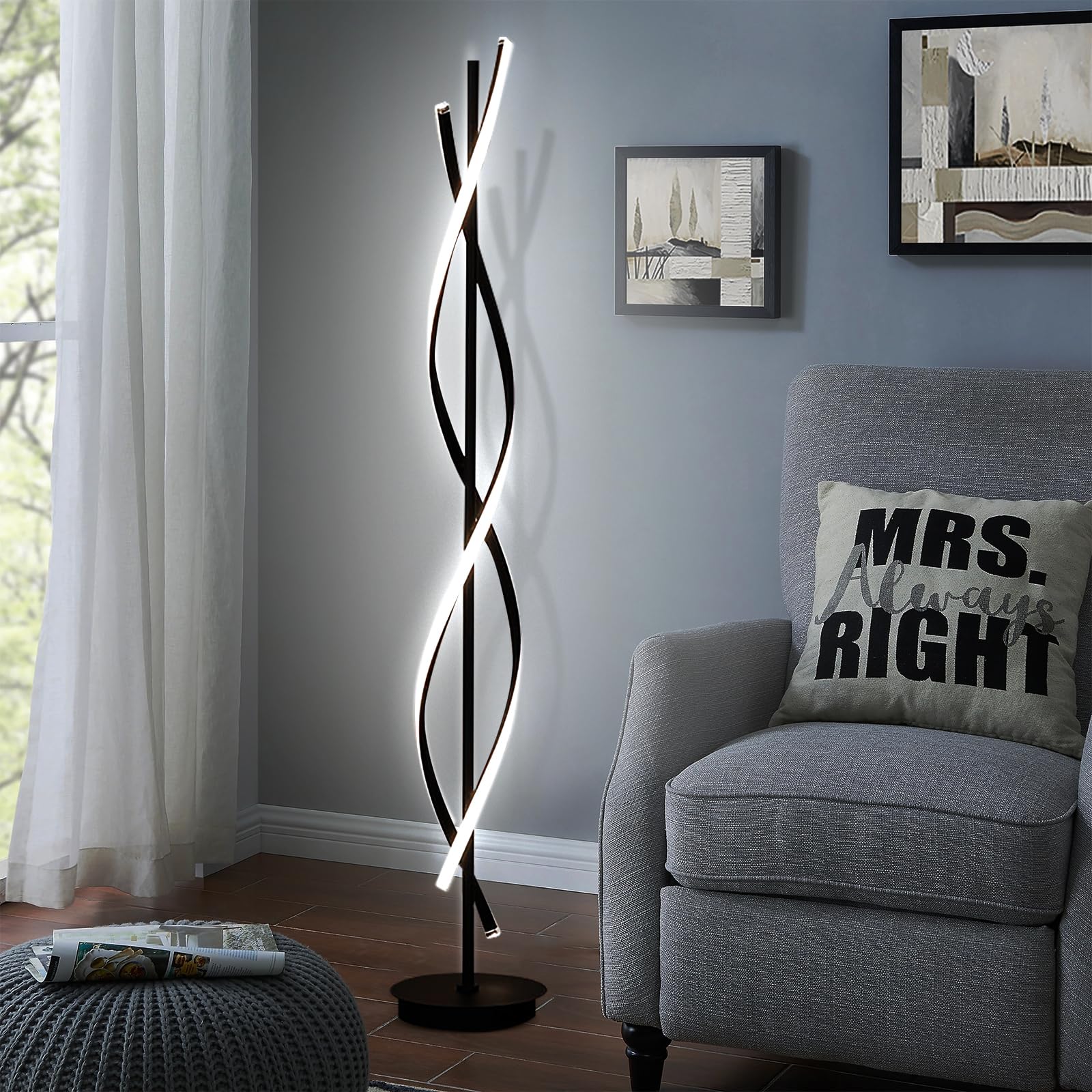 LED Stehlampe Wohnzimmer Dimmbar,LED Spirale Modern 155cm Schwarz mit Fernbedienung - Dimmbare Stehlampe für Wohnzimmer, Schlafzimmer & Kinderzimmer
