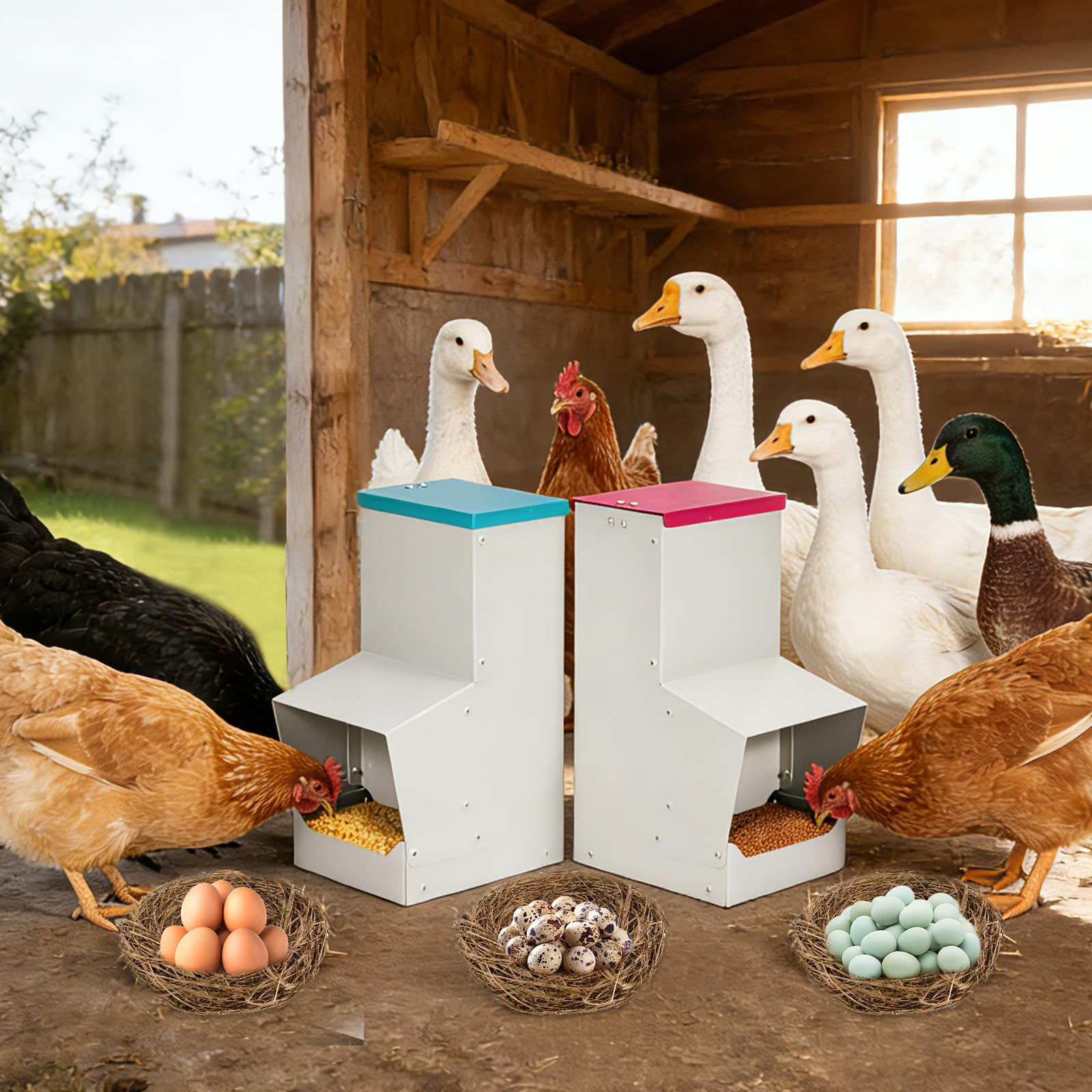 Comedero automático para Pollos de 10 litros, alimentación por Gravedad para Aves de Corral con Arena y Conchas de ostras, comederos para gallinas ponedoras para una Mejor Calidad
