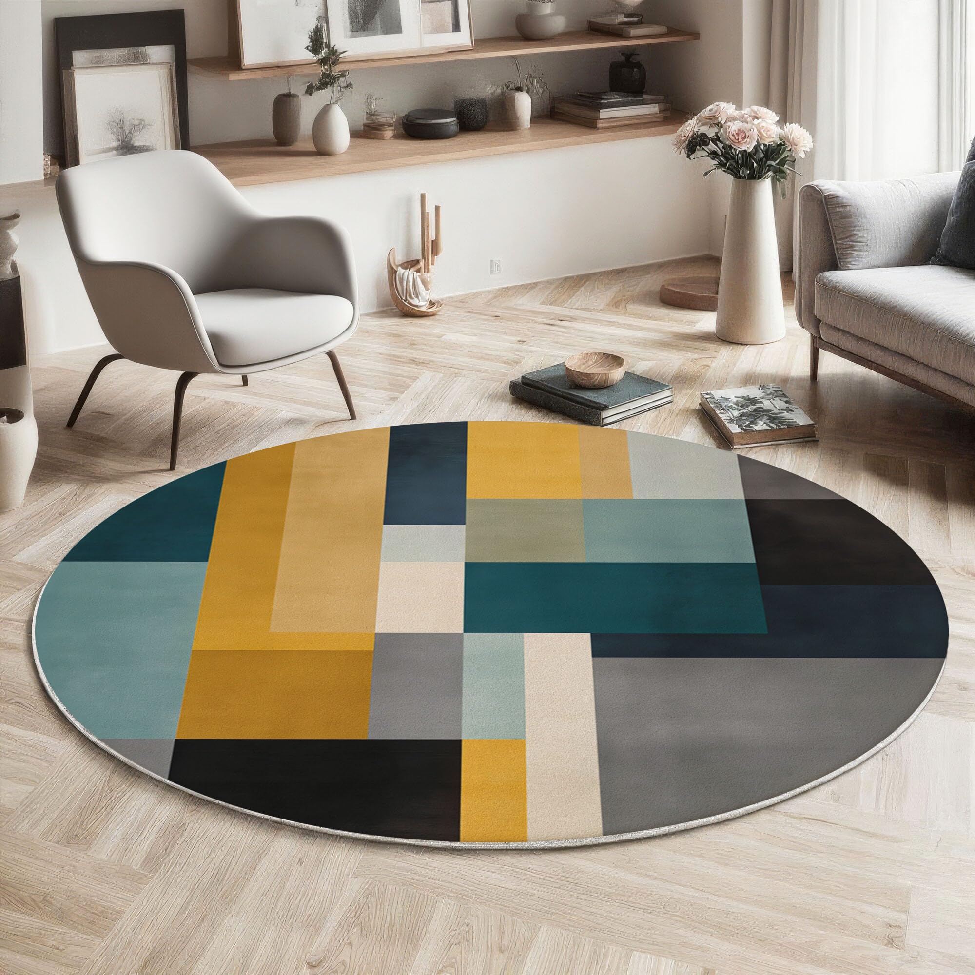 Tapis de sol décoration imprimé jaune pour salon lumineux et facile à laver