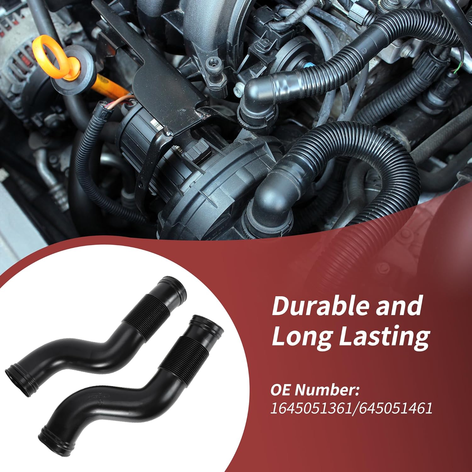 Air Intake Hose for Mercedes-Benz GL450 GL550 ML350 ML450 ML550 Left and Right Side Engine Air Inlet Duct Pipe Cold Air Intake Tube Kit No.1645051361/1645051461 Plastic Black