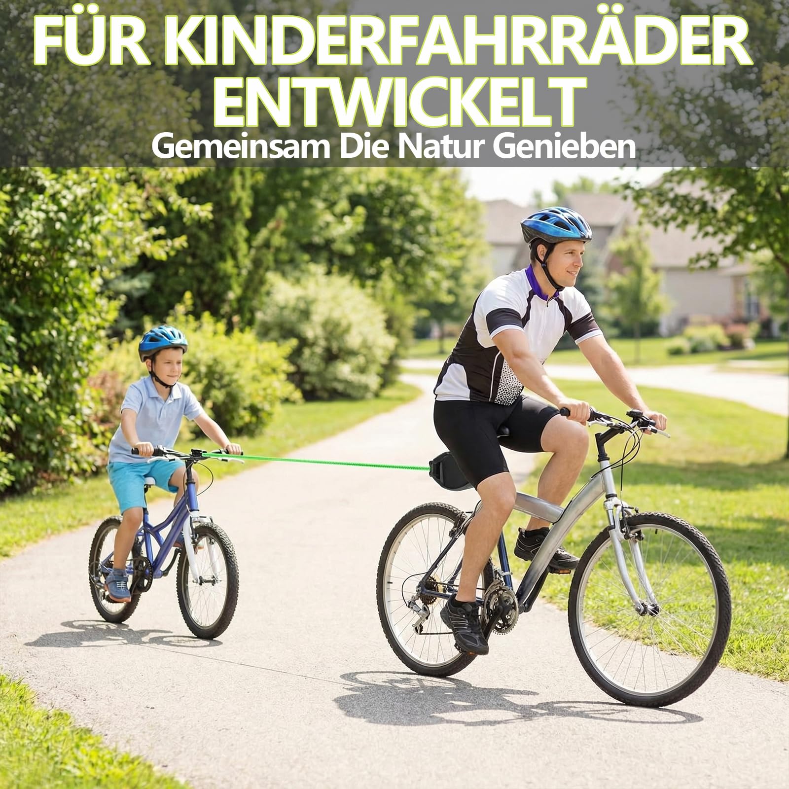Corda di Traino per Bici da Bambino 2,5 m Portata 225 kg per MTB E-Bike con Moschettone e Custodia
