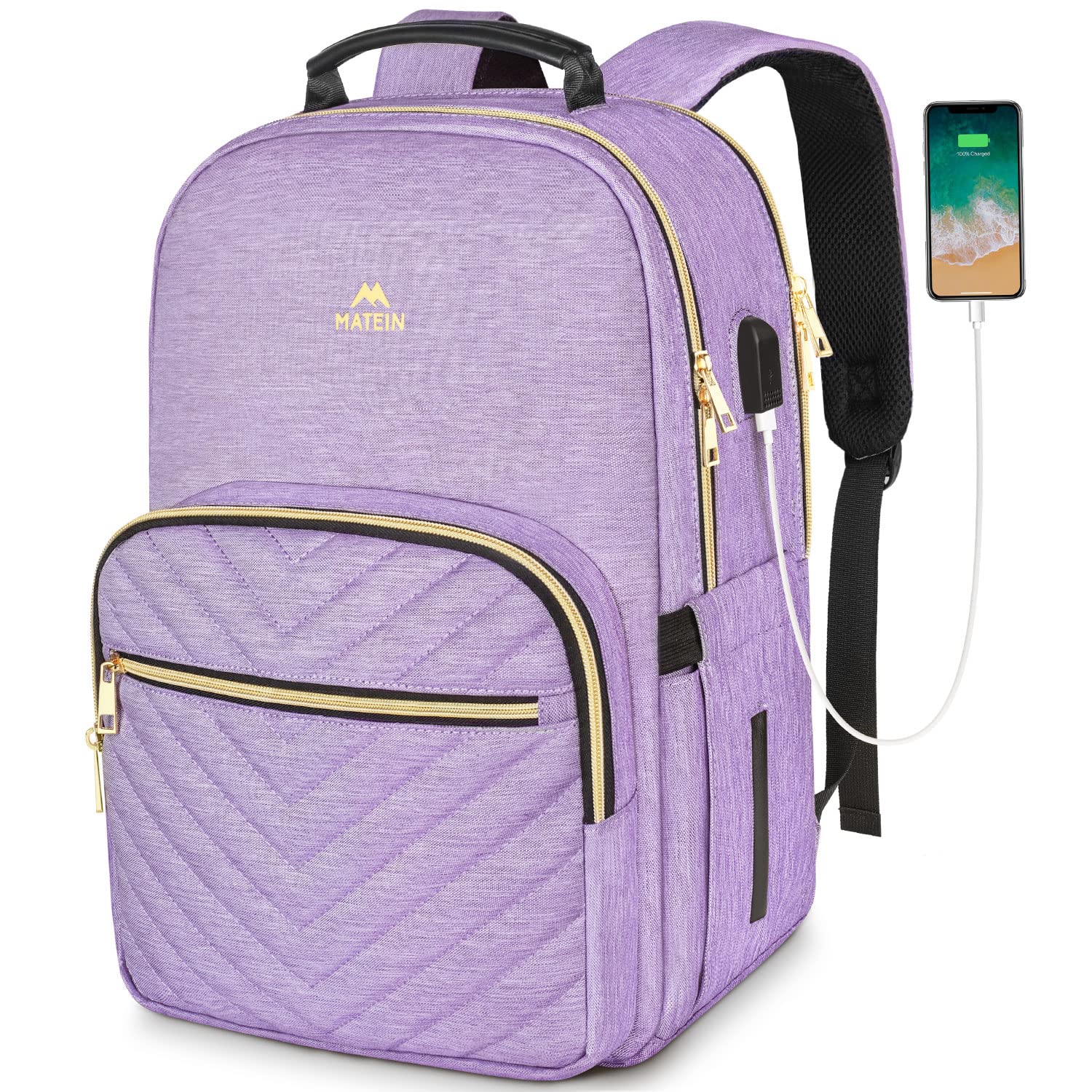 MATEIN Laptop Backpack for Women, School Backpack Bag 15.6 Inch Lightweight for Travel Work With USB Charging Port Waterproof, Anti theft Rucksack Girls Ladies for University College Large, Purple