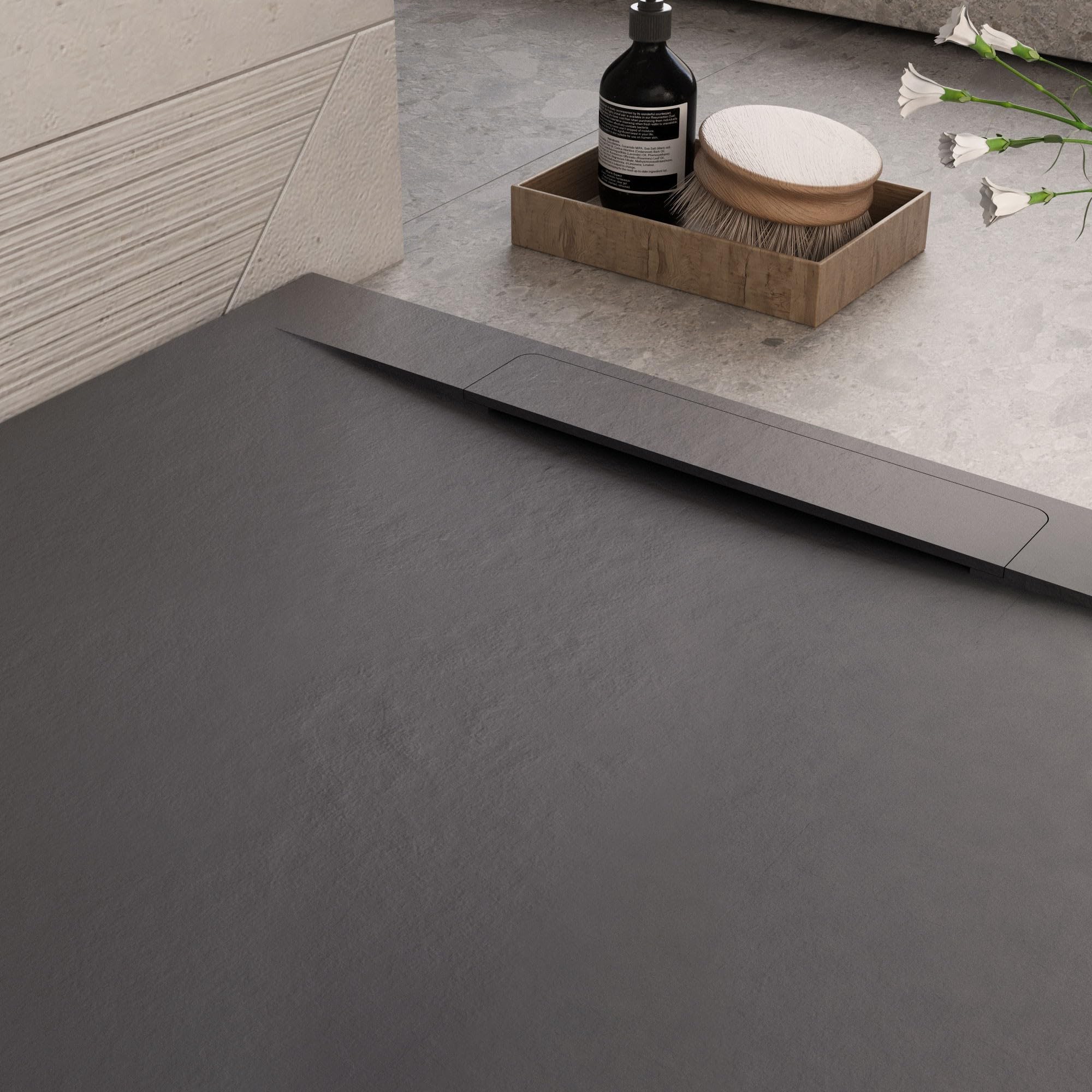 OLIMPO DOCCE - Piatto doccia in marmoresina NERO effetto pietra cemento VIN