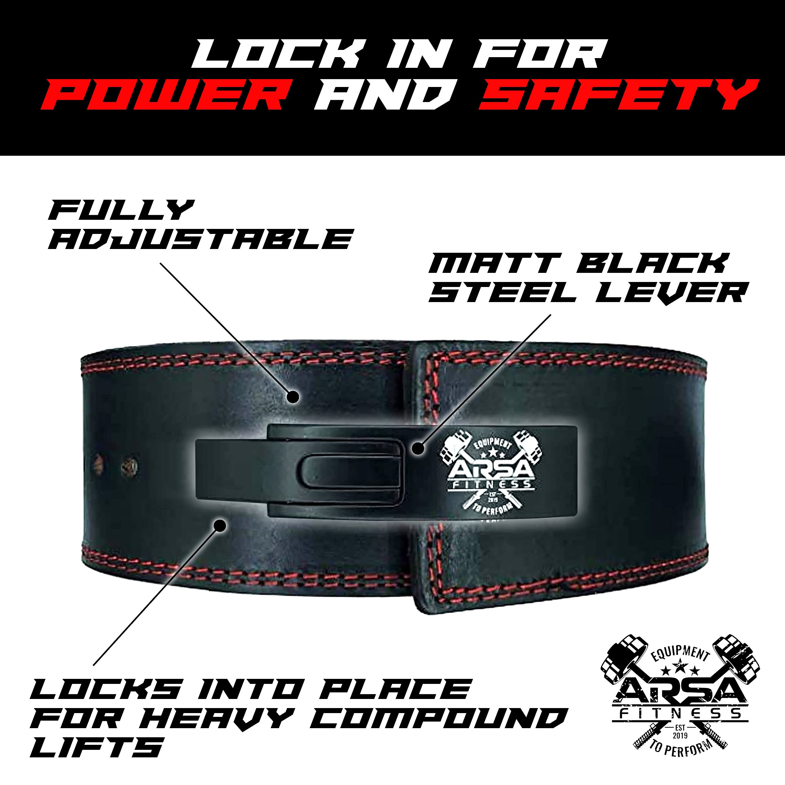 Arsa Fitness Ceinture à levier réglable en cuir de vache véritable pour haltérophilie, soutien du dos, soulevé de terre, squats, 10 mm d'épaisseur, 10,2 cm de largeur – Nighthawk