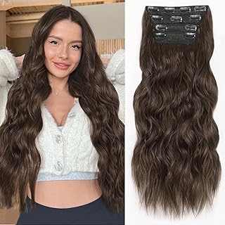 ALXNAN Clip in Hair Extensions for Women,Chocolate Brown with Dark Brown...