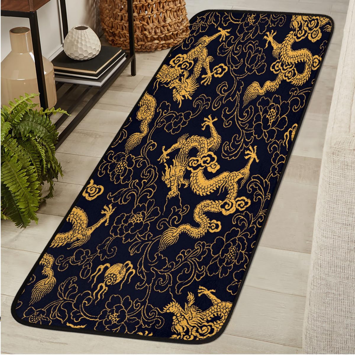 Runner Rug Vintage Dragon Non Slip Long Area Rugs Chinese Style Dragon Washable Kitchen Carpet Floor Mat for Laundry Living Room Hallway Entry Bathroom Bedroom
