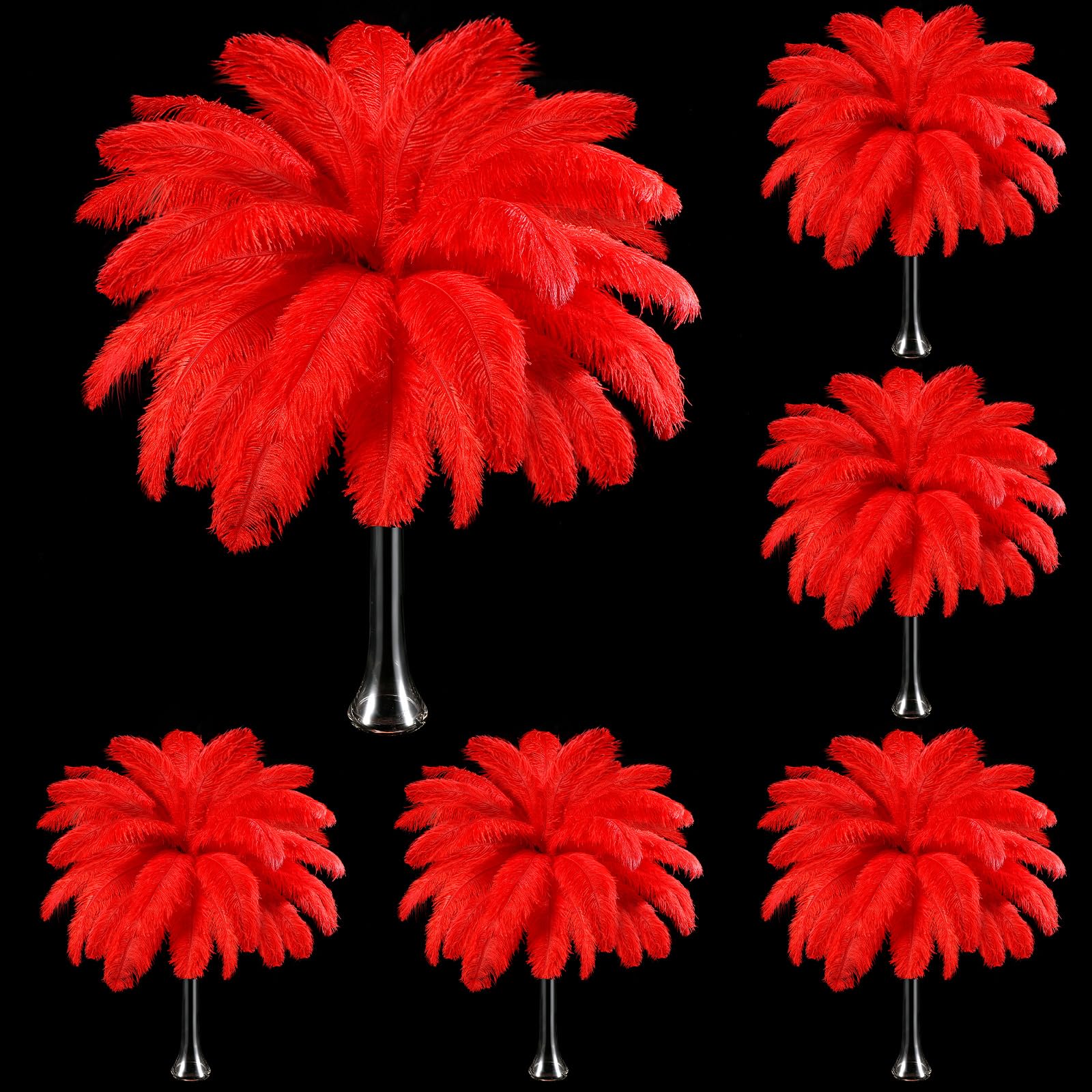 Photo 1 of Berlune Red Ostrich Feathers Bulk 150 Pcs