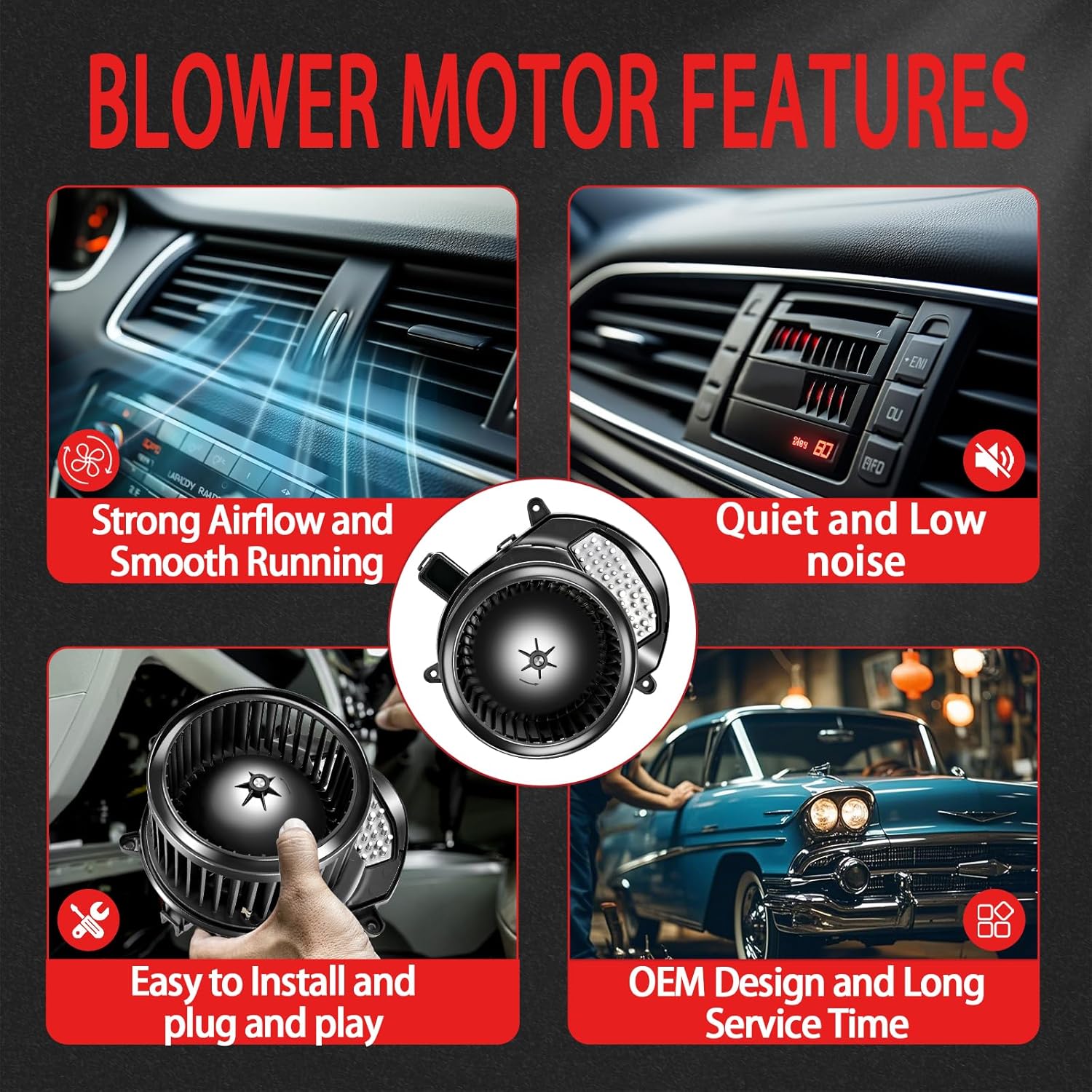 AC Blower Motor Fan 84861776 HVAC Heater Blower Motor Compatible with Chevrolet for Silverado 1500 2019-2024, for Silverado 2500HD 3500HD 2020-2024, for GMC for Sierra 1500 2500HD 3500HD
