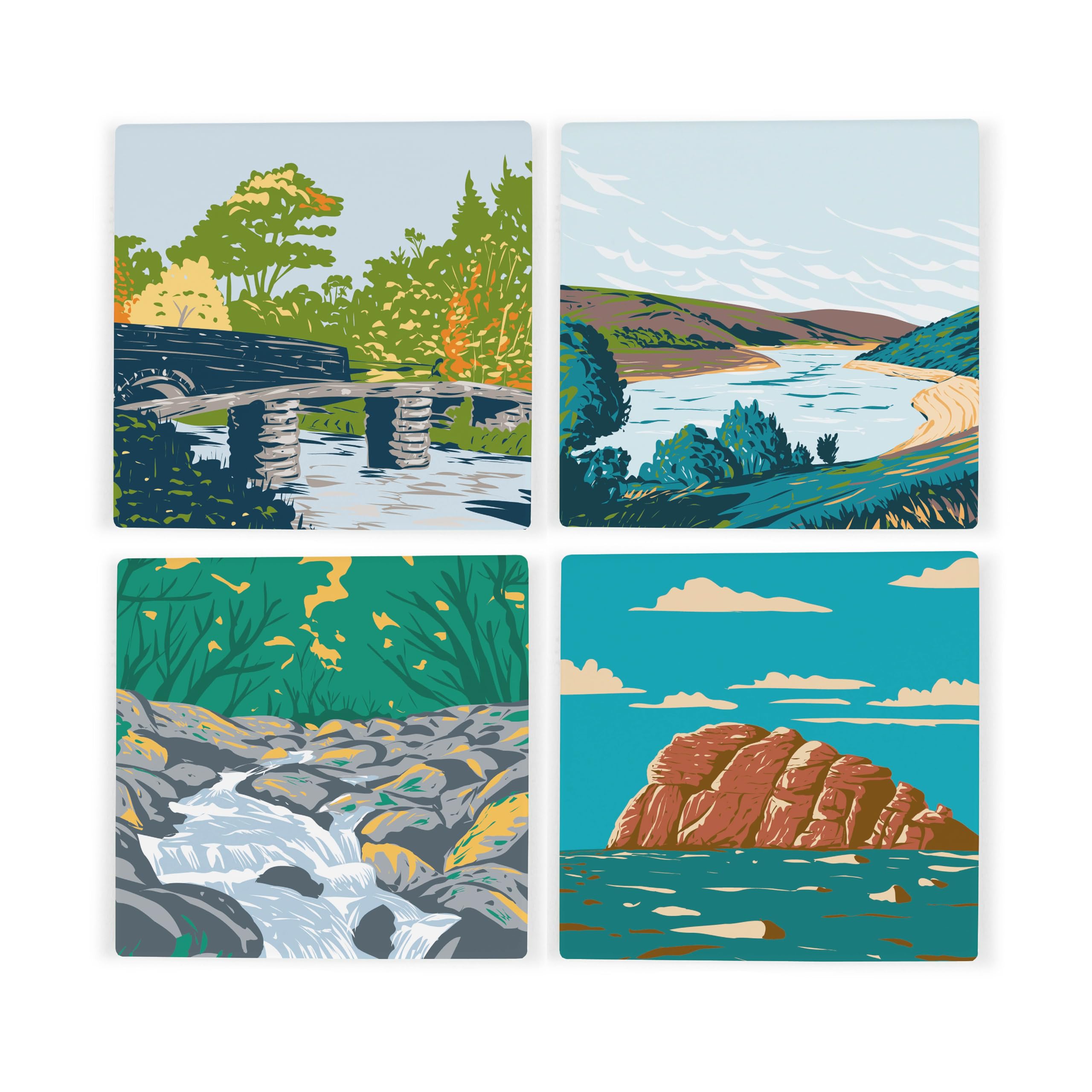 Purely Home Dartmoor Ceramic Coaster SetDevon Uk Landmarks/landscapes Square Set Of Four (4) Coasters Gift from B&Q