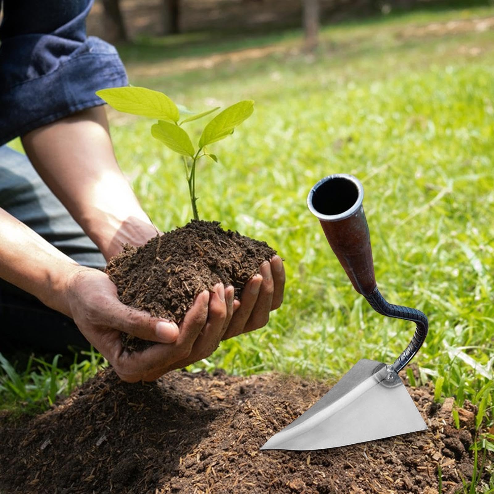 Haie de jardin triangulaire avec pelle en métal antidérapante - Pour desserrer le sol du jardin, creuser, cultiver, cour, pelouse et terrasse