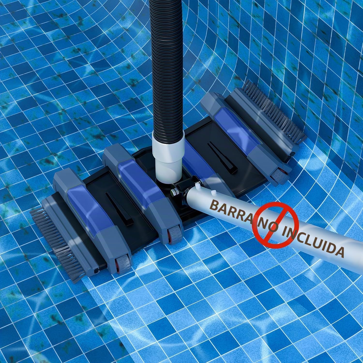 POOLAZA Aspiradora para piscina, succión de piscina ponderada con 1-1/4 pulgadas, conector de manguera giratoria de 1-1/2 pulgadas, cepillos de piso y laterales, succión de piscina para piscinas
