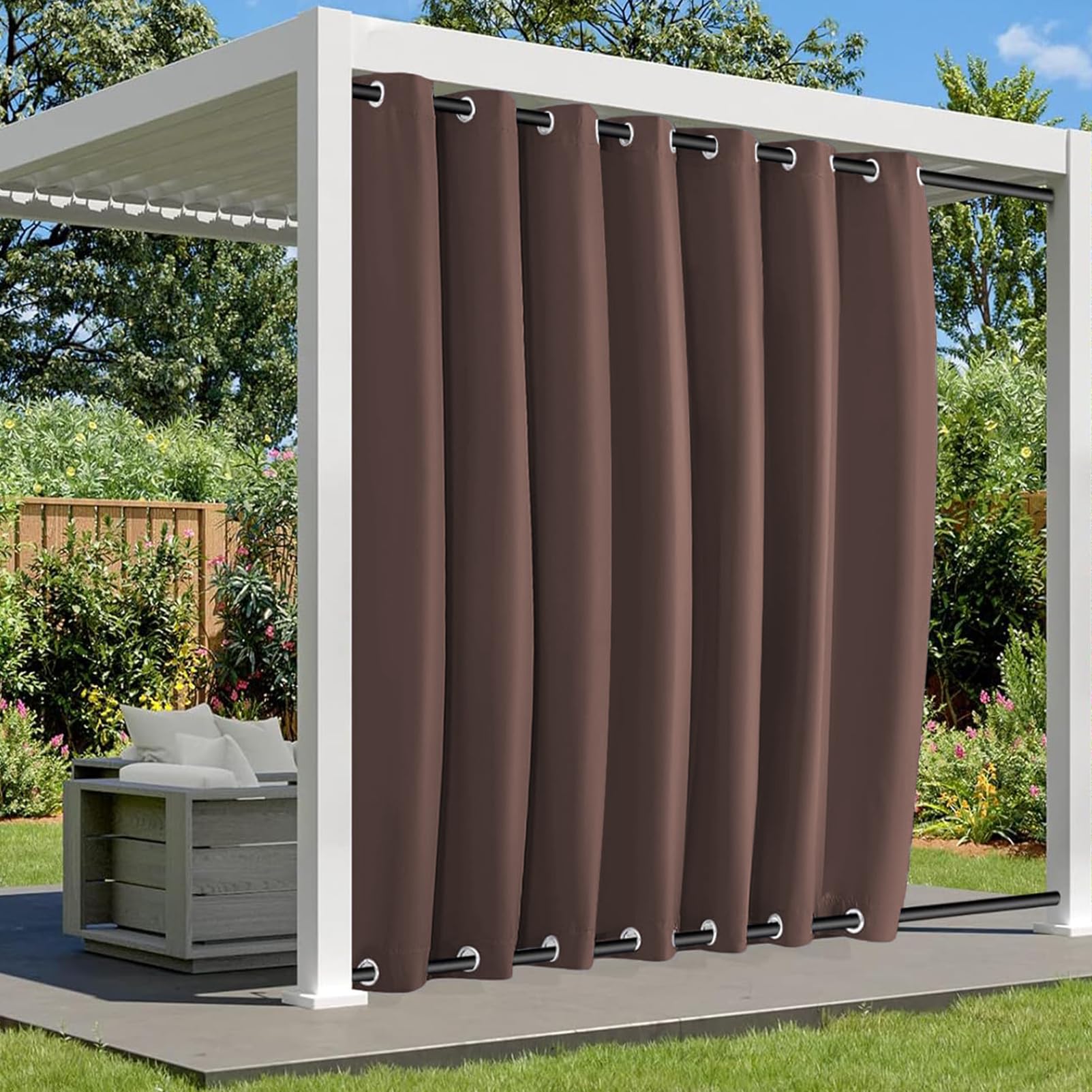 BliRiki Waterproof Outdoor Curtains for Patio, Weatherproof Blackout Curtain with Top and Bottom Grommets, Thermal Insulated Privacy Outsides Curtain for Porch Pergola, 1 Panel, W100 xH96, Pink