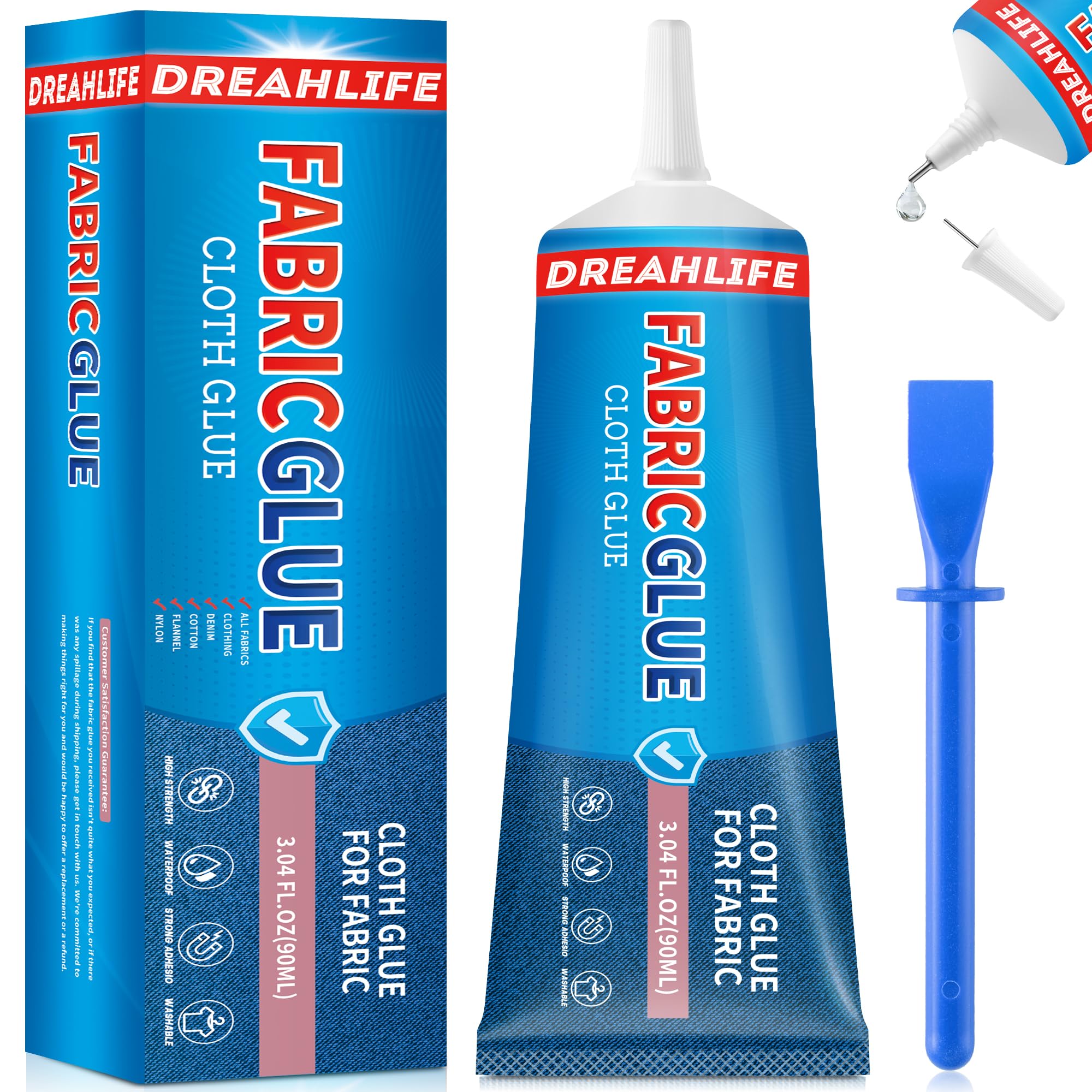 90 ML Fabric Glue for Clothing Permanent Washable, Fabric Glue Permanent for All Cotton, Flannel, Linen, Denim, Leather, Polyester, Doll Repair, Patches