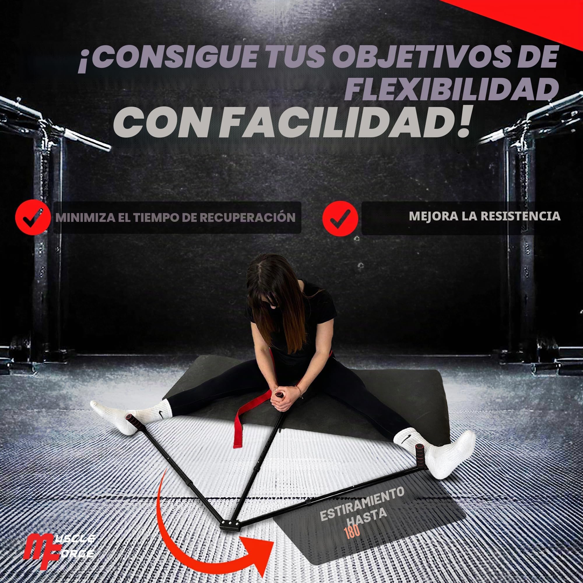 Barra Separadora De Piernas – Regulable en 6 posiciones – Máquina Para Estirar Piernas – 3 Brazos Ajustables Acero Inoxidable, Correa y Asas Antideslizantes, Apertura 180°, Plegable, Hogar