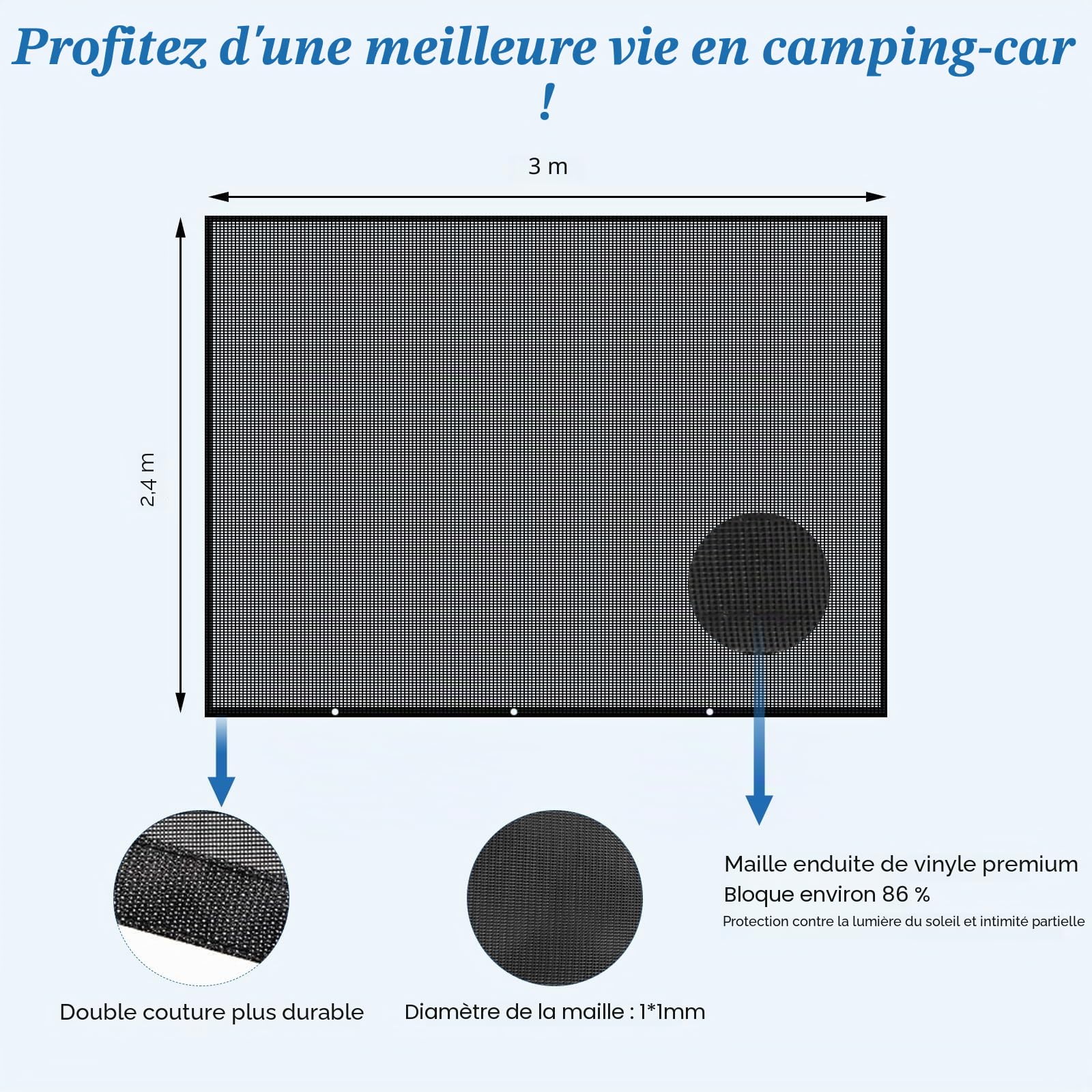 Camping Car Auvent, 2,4x3m Pare Soleil Auvent Caravane, Auvent Camping Car | Pare-Soleil Camping Car, Extérieur Bloque UV Protection de Privée, Universelle pour Store RV Paroi Avant Écran