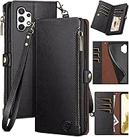Vista 11 de XcaseBar Funda tipo cartera para Samsung Galaxy A32 5G con cremallera y tarjetero de crédito con bloqueo RFID, funda de piel sintética con tapa