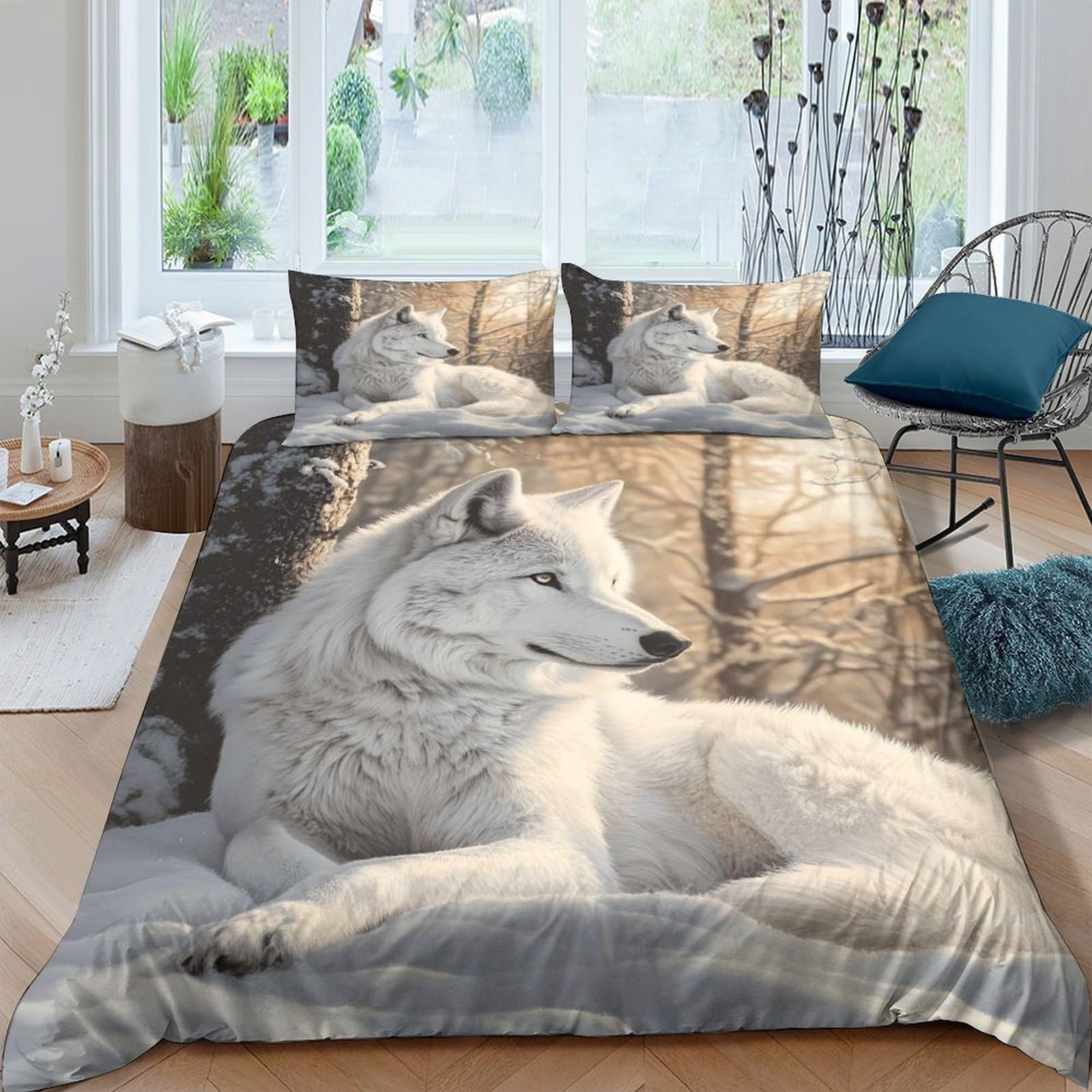 Ctjqhvkz Style-9 3D Printed White Wolf Forest Fitted Sheet Microfiber Soft Bed Sheet For Bedroom Guest Room Mattress Protection Decor Single（135X200cm）
