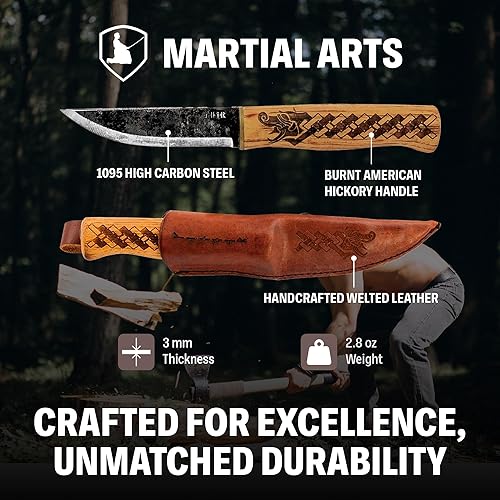 Miniatura 3 de Condor Herramienta y cuchillo, cuchillo de dragón nórdico, hoja de 4 pulgadas, mango de nogal americano quemado, funda de cuero