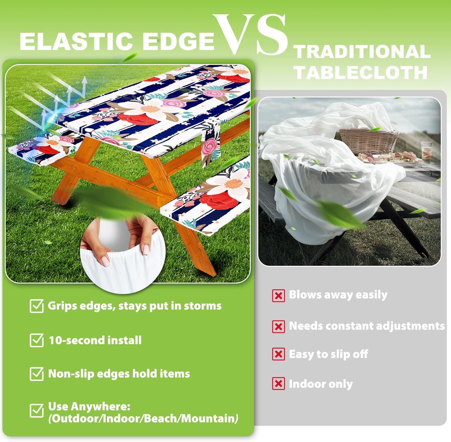 Fitted Picnic Table Cover with Bench Covers Set, Waterproof Lightweight Rectangle 96in Folding Table Cloths Canopy Shade Slipcover Cool Unique Fun Camping Gift for Camper Women Men Family Rv Owners