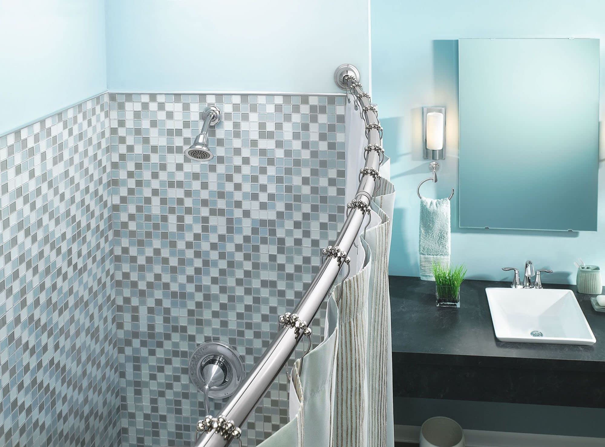 Moen DN2141CH 60Inch Adjustable Stainless Steel Double Curved Shower Rod, Chrome