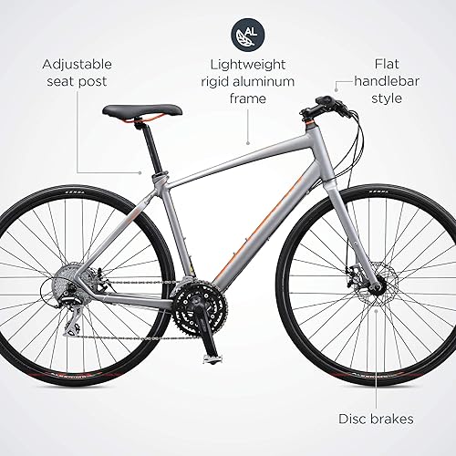 Miniatura 5 de Schwinn Vantage bicicleta híbrida para hombre y mujer, 18-24velocidades, marco de aluminio, barra plana, frenos de disco, tecnología Smooth Ride,