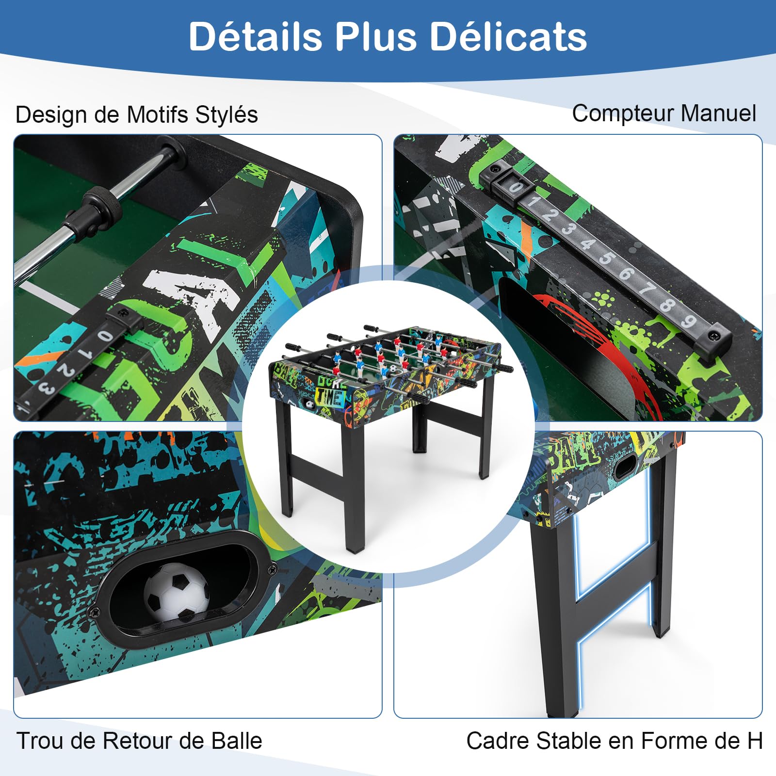 GOPLUS 2 en 1 Table Baby-Foot Enfant, Jeu de Foot avec Compteur de Score, 2 Balles, Pieds Amovibles pour Adultes et Enfants, Jeu d'Arcade de Football pour Salle de Jeux, Fêtes, 94 x 51 x 69 cm