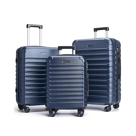 LIGHT FLIGHT Luggage Sets, 3 Piece Durable Suitcase Set with Spinner Wheels, 3 Pcs Hardside Lightweight luggage with TSA Lock, Large Checked Travel Suitcases, 20/24/28 Inch, Dark Blue