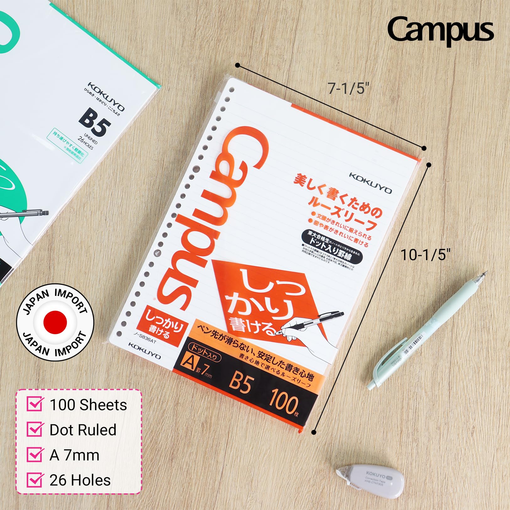 Kokuyo Campus Loose Leaf Paper for Binders, Shikkari Firm Writing