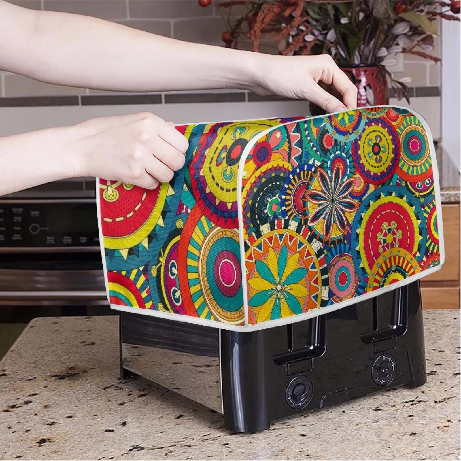 Micoklinlin Toaster Oven Cover 4 Slice Bohemian style Small Appliance Polyester Toaster Cover for Women Gift Washable and Dust Protection Machine Washable