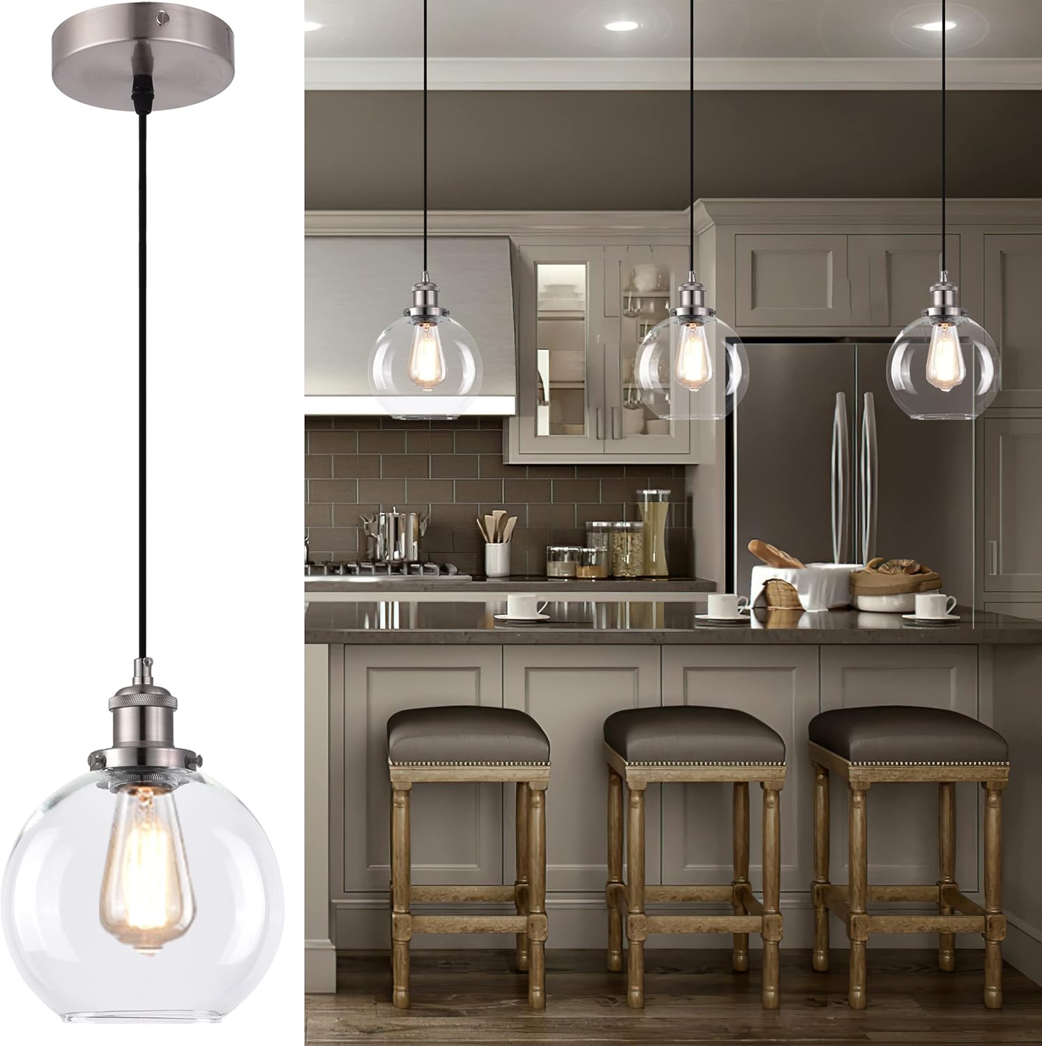 Bagood Glass Pendant Light Clear Glass Pendant Lights Kitchen Island