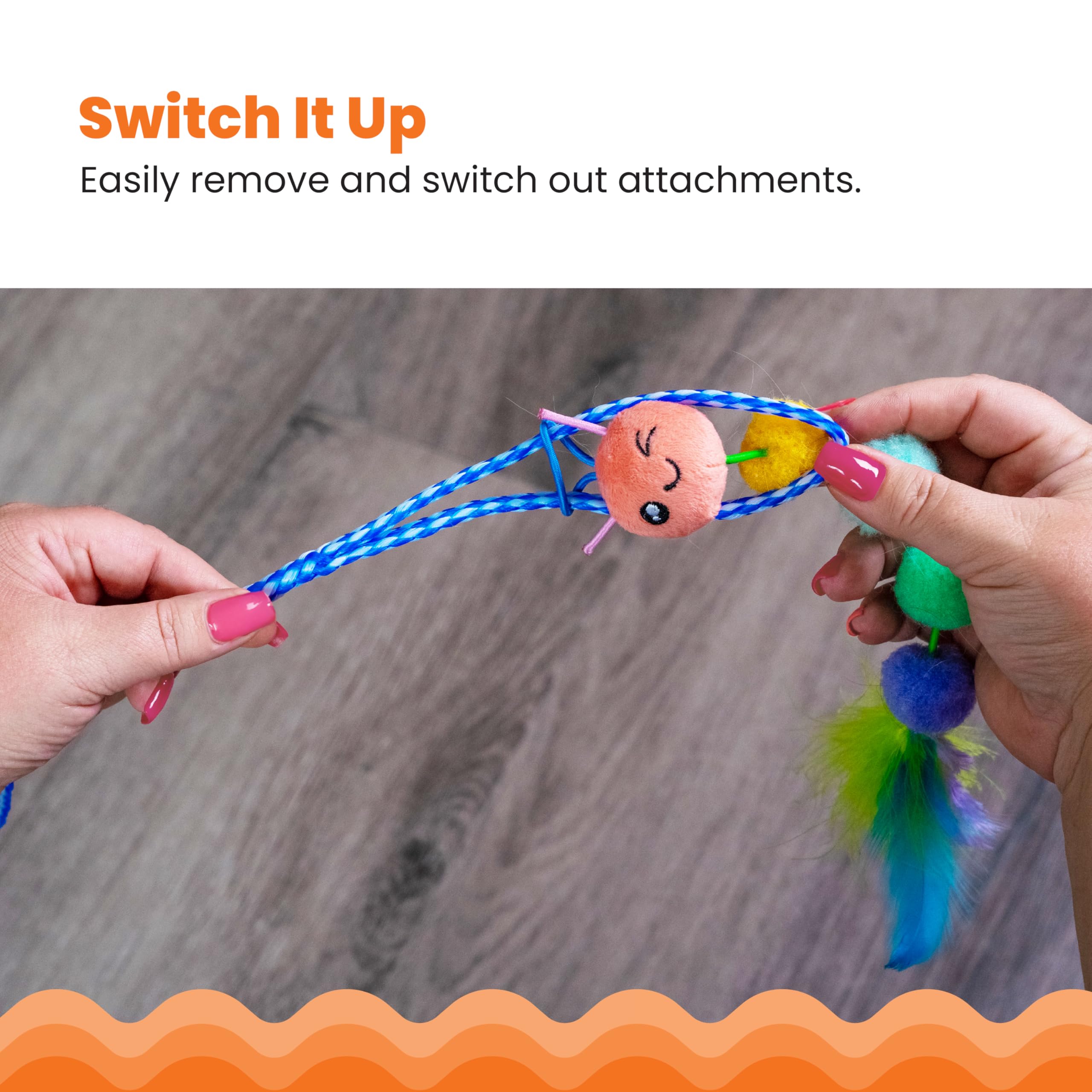 Catstages by Tail Teaser Ground Prey Play Wand with Catnip Toy Attachments Interactive Cat Wand