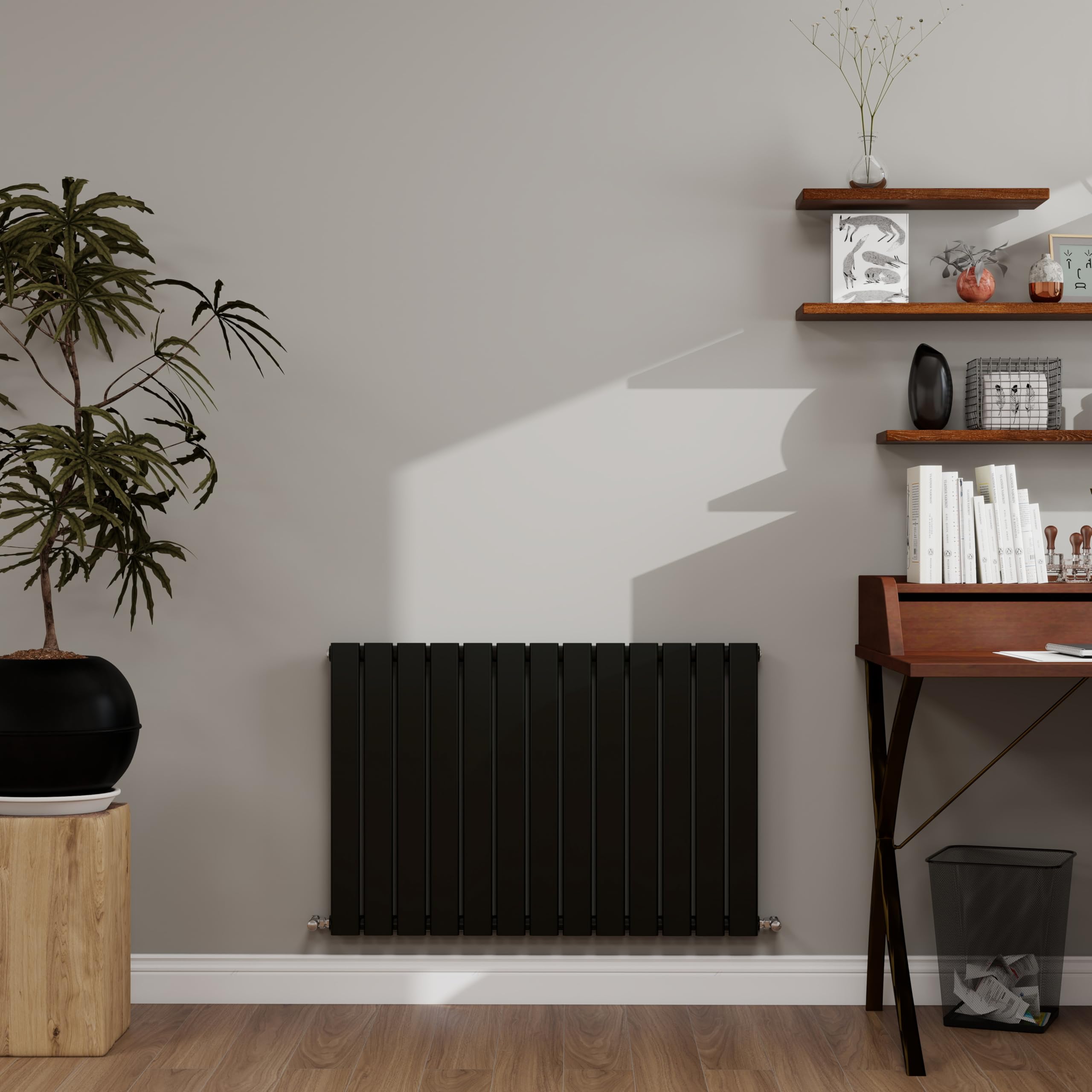 Simple bathrooms Black Designer Radiator Horizontal 600×884mm Single Flat Panel - Wall/Floor Mounted for Modern Multi-Scene & Central Heating Radiator 2238 BTU