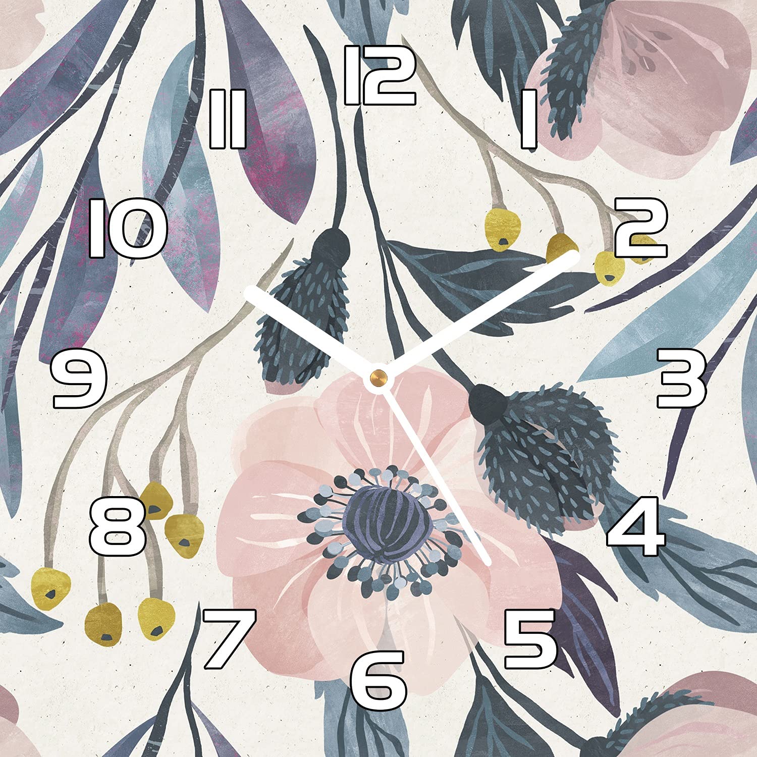 Horloge en verre 30x30 cm coquelicots avec aiguilles noires cuisine Coloray