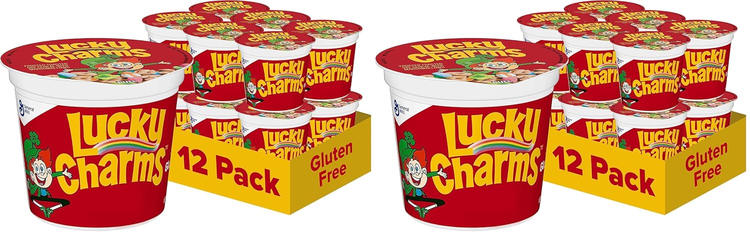 Lucky Charms with Marshmallows Breakfast Cereal Cup, Gluten Free, Single Serve Cereal, 1.7 Ounce (Pack of 24)