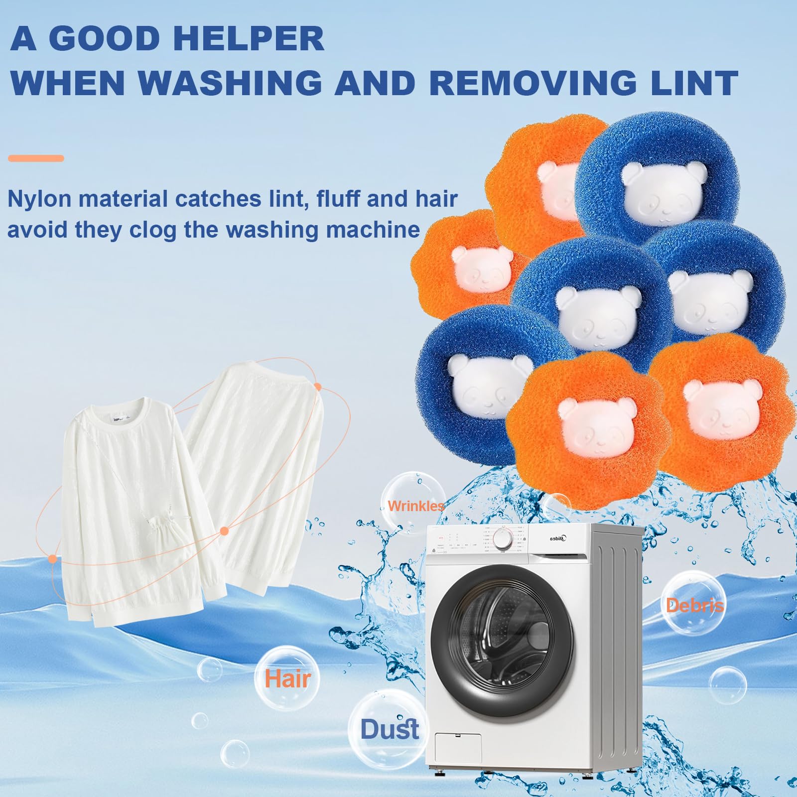 12 Pièces Attrape Poils Machine A Laver,Bleu Anti Poil Machine à Laver Boule Anti Poils Machine