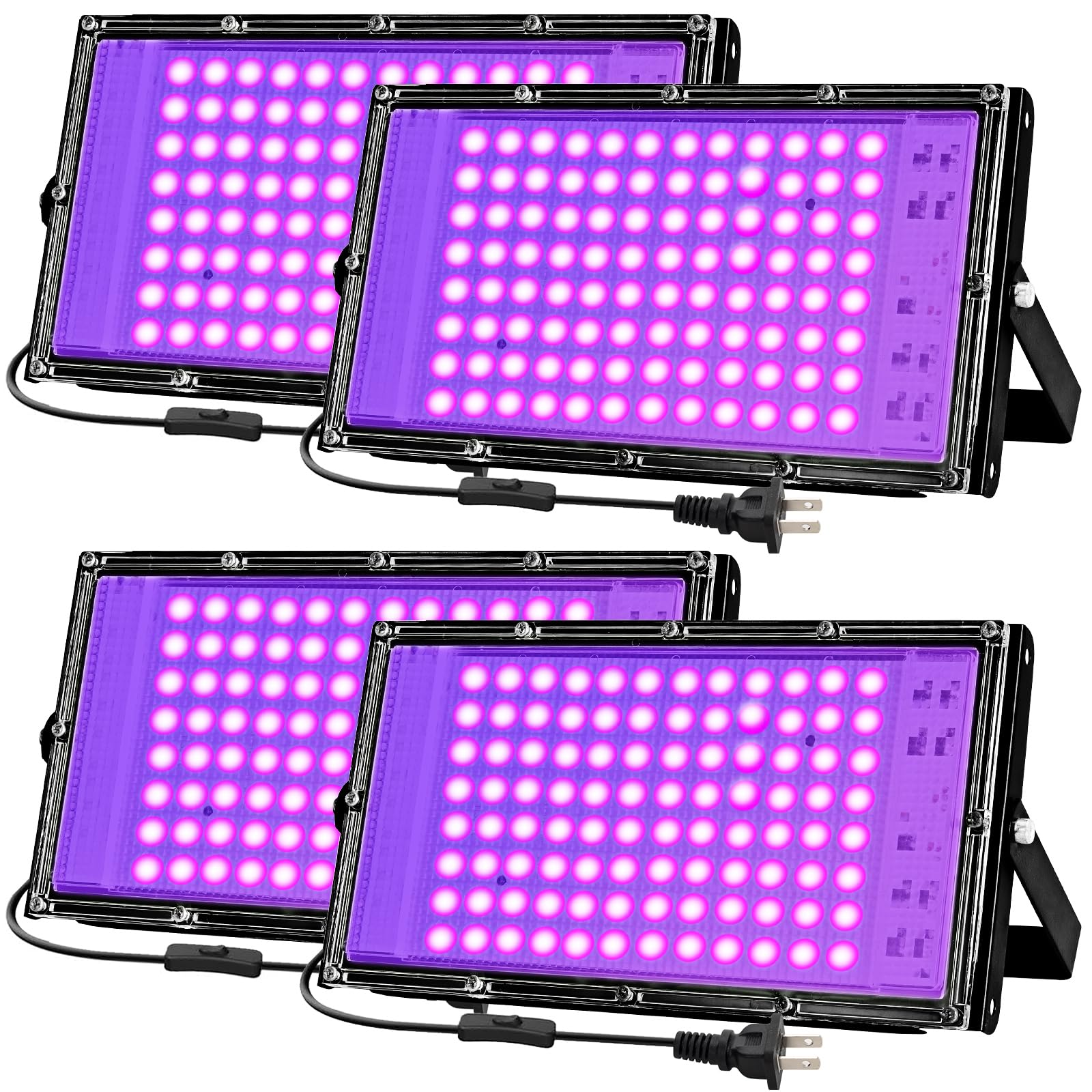 iCreating 100W Black Lights for Glow Party Indoor Large High Power Black Light Flood Light 395nm UV Blacklight Floodlight Purple BlackLights Spotlight Fluorescent UV Lights for Halloween (4 Pack)