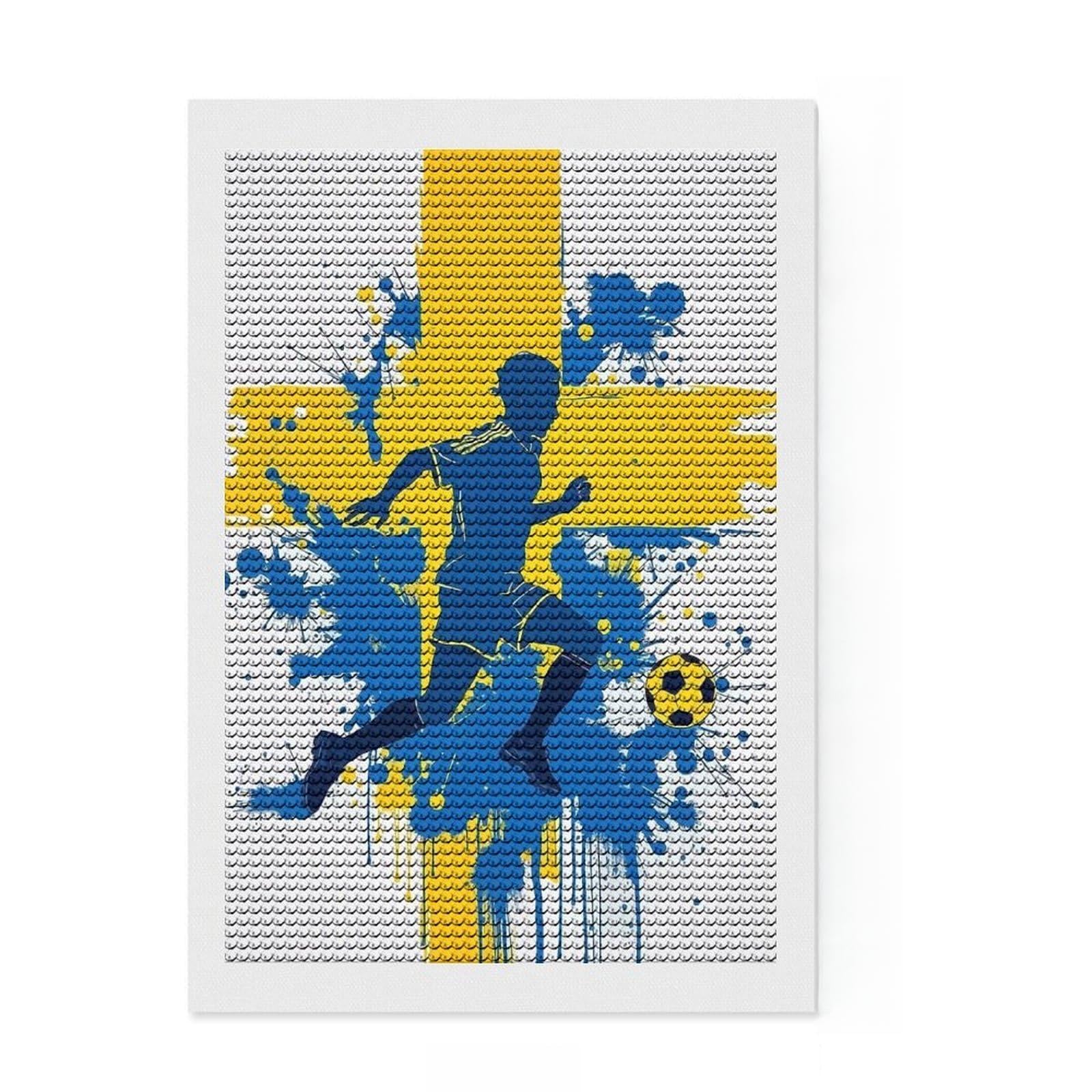 Junmoney Sweden Soccer Player with Flag Diamond Style Art Kit 8"x12", Farmhouse Decor, Relaxing DIY, with Tool Kit, Thoughtful Present, DIY