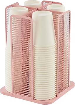 Annova Paper/Plastic Cup and Lid Holder Plastic Storage Organizer, 360Rotating Coffee Mup Dispenser with 4 Compartments, Multifunctional Storage Rack for Home, Office, Bar, Coffee Shop Light PInk