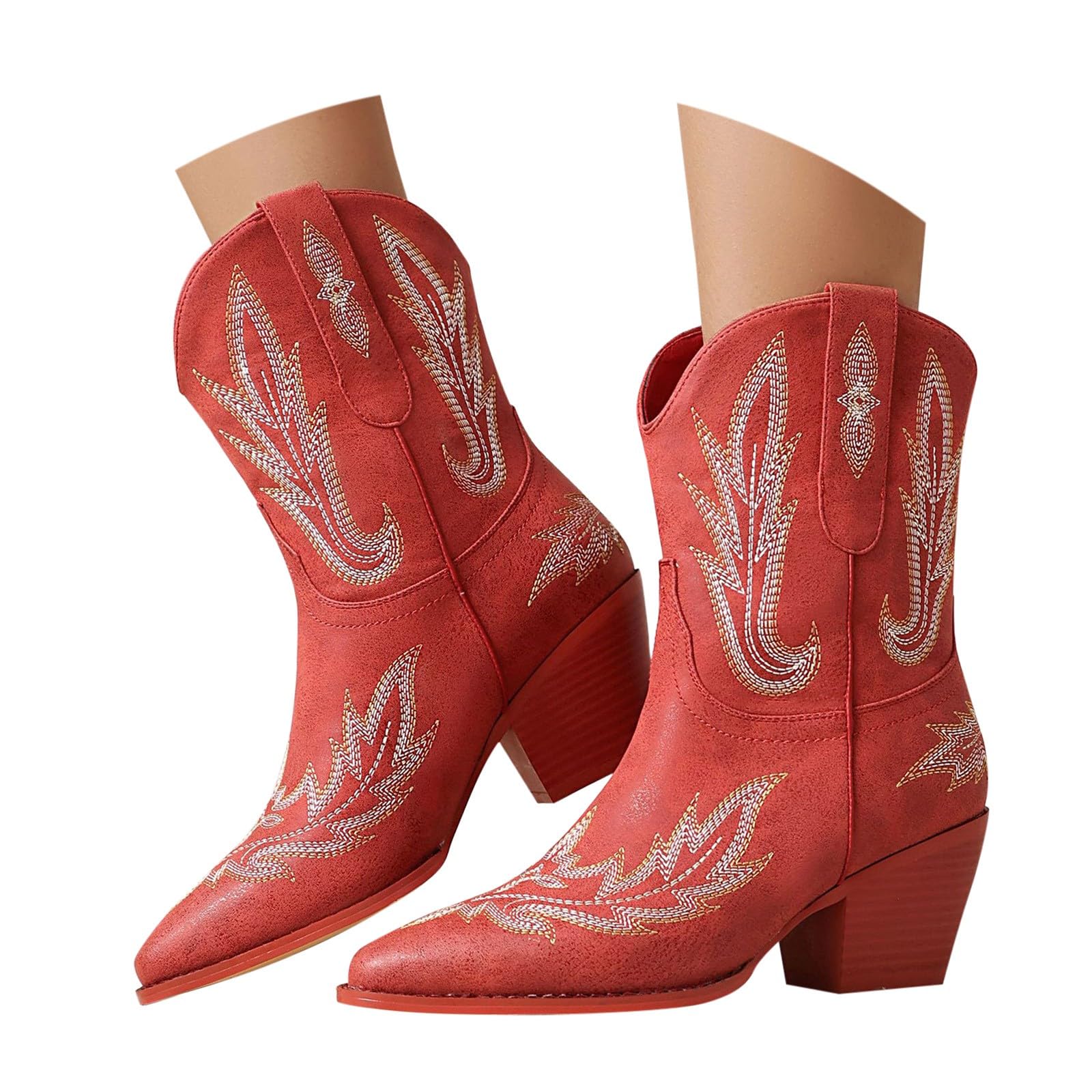 Stivali da cowboy da donna, vestibilità larga, con tacco medio grosso, punta a punta, stivali da cowgirl con ricamo occidentale stile country, stivali da donna classici in pelle PU, calzature