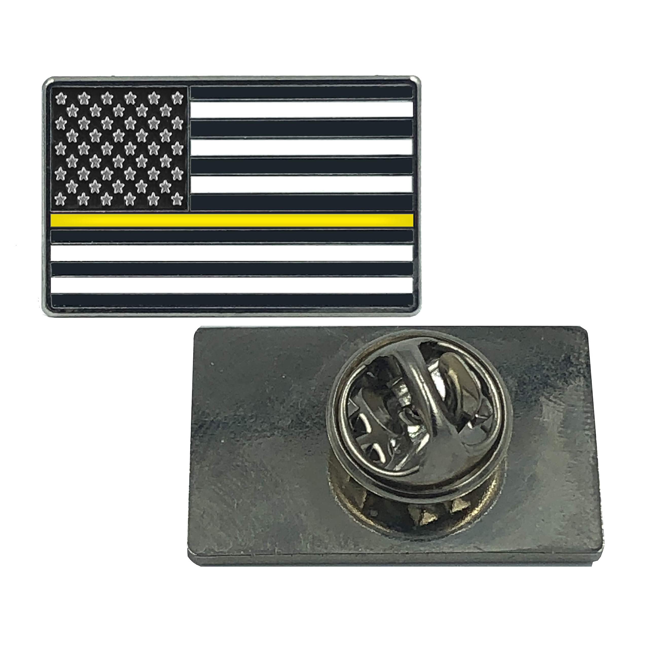 LEO Challenge Coins EL8-015 Thin Gold Line Flag Pin 911 Dispatcher Emergency Yellow