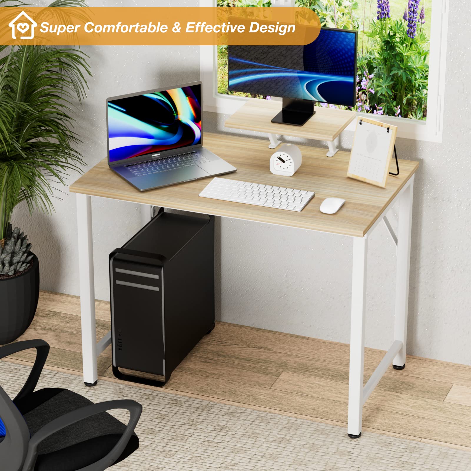 PIPIPOXER Bureau d'Ordinateur 80x40x75cm, Table de Bureau avec Support d'Écran PC Gaming Table, Bureau d'Écriture, Cadre en Métal, pour Étudier, Jouer, Travailler, Chambre, Imperméable, Bois