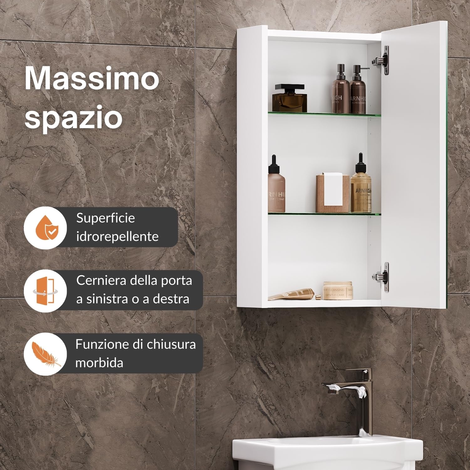 Planetmöbel Lavabo con mobiletto, 40 cm, con lavabo in ceramica e armadietto a specchio, set di mobili da bagno, bianco opaco