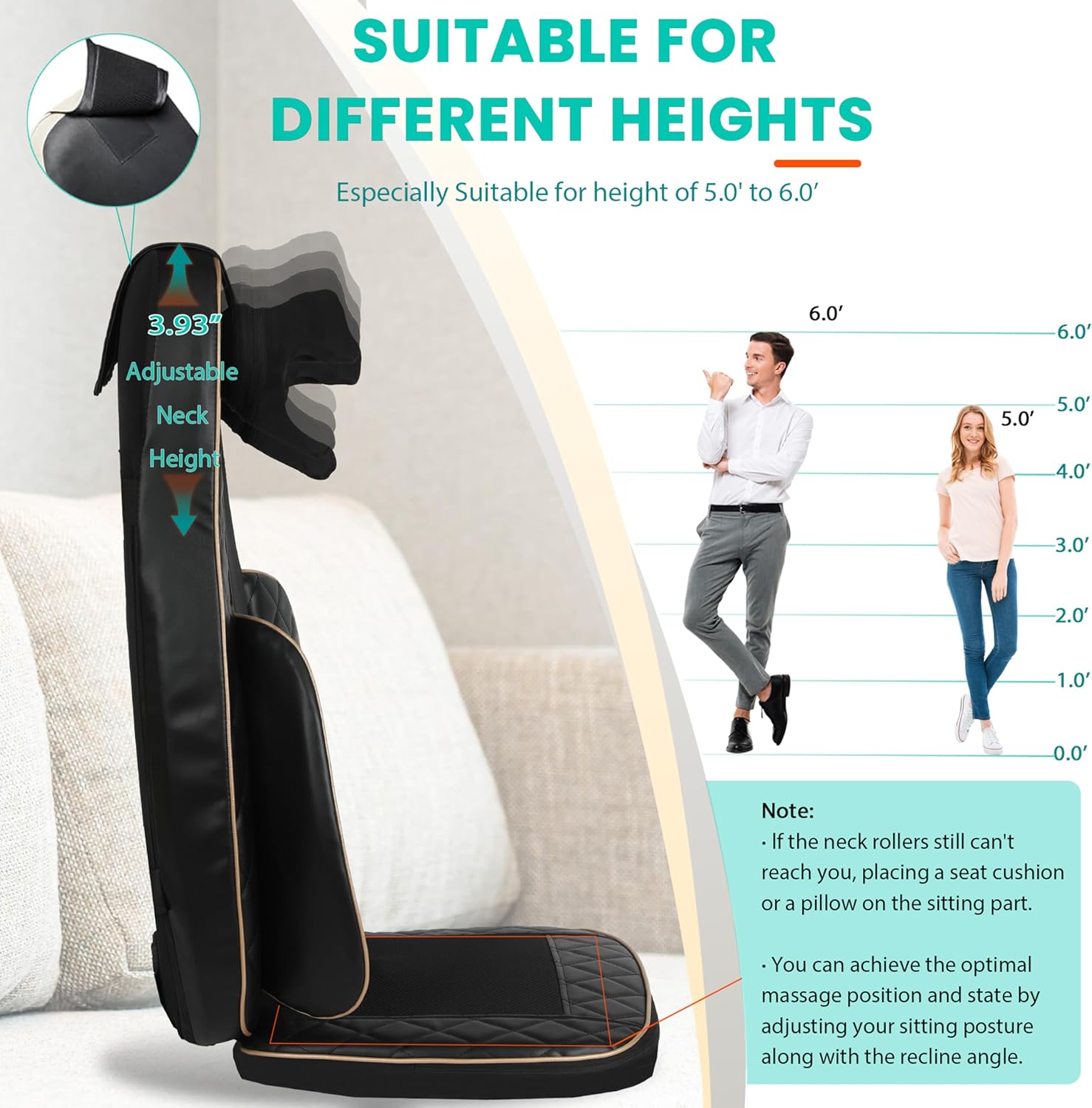 Shiatsu Neck and Back Massager with Heat - Adjustable Deep Tissue Massage Cushion Walking Back Massager for Full Back, Neck, Lumbar & Hips - Fits Office Chair, Recliner, Upgraded Version