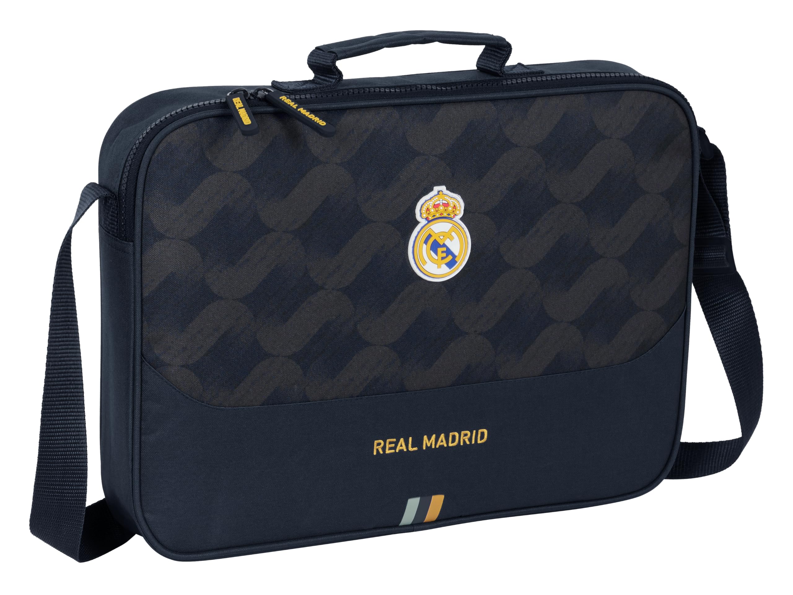 Safta M385, Real Madrid 2ª EQUIPACIÓN 23/24-Cartera Extraescolares, Maletín Portatodo, Bandolera, Cómoda y Versátil, Calidad y Resistencia, 38x6x28 cm, Color Azul Marino Unisex niños, Estándar