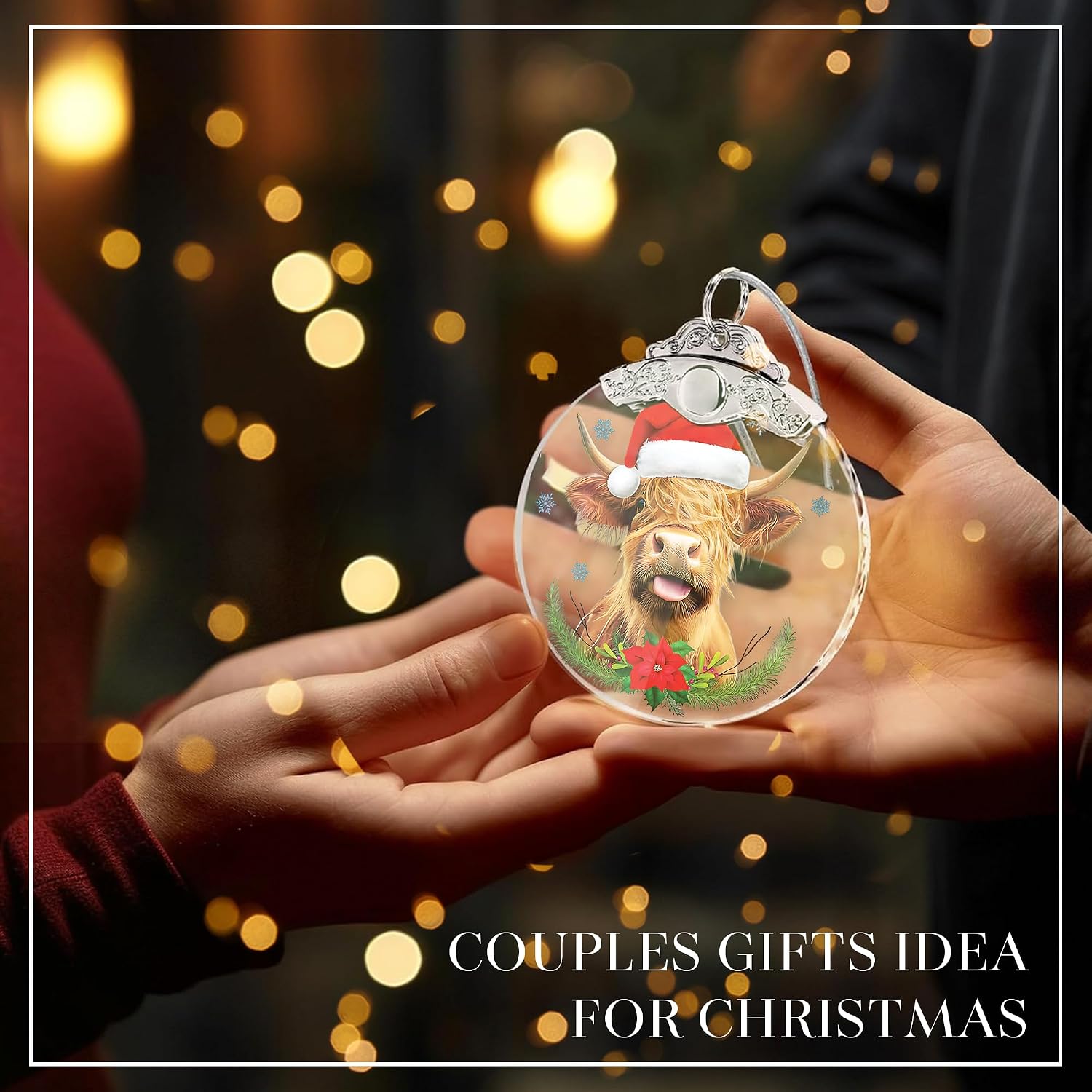 Funny Highland Cow Ornament 2025 – Acrylic Farm Animal Holiday Decor, Unique Gift for Men, White Elephant Idea Under 25 Dollars image 3